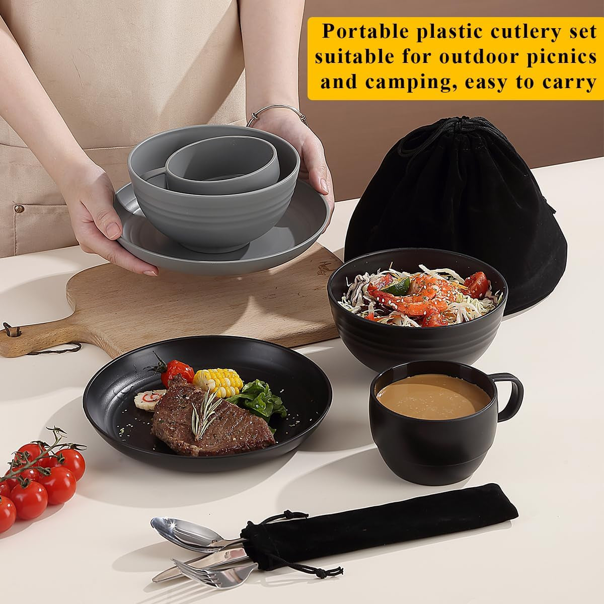 Camping Mess Kit for Two: Complete Silverware Set with Spoons, Forks, and Knives - Essential Gear for Travel, Picnics, and Outdoor Adventures - Lightweight and Easy to Clean