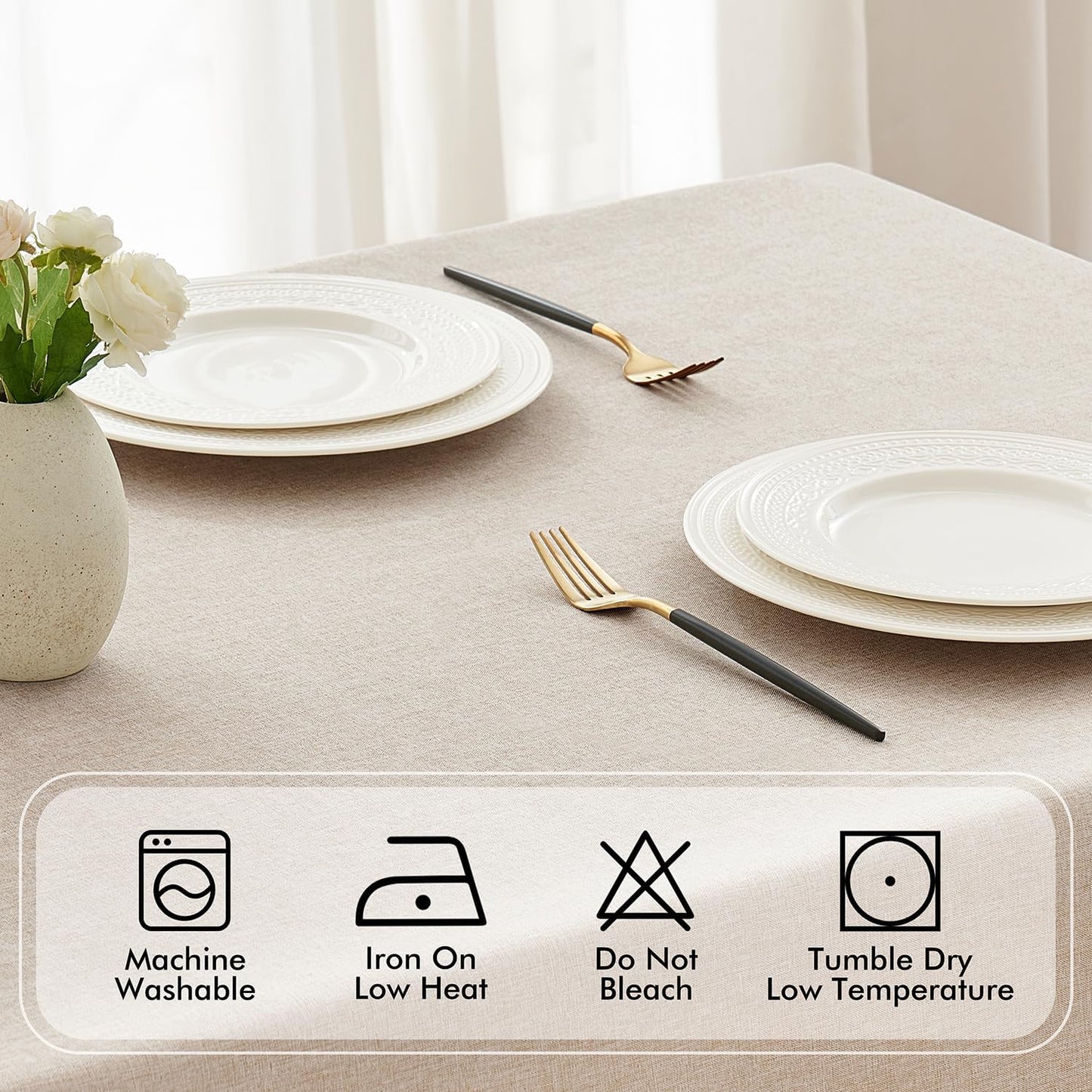 Natural Thick Polyester Rectangle Tablecloth with Decorative Cutouts Waterproof Stain Resistant Table Cloth Farmhouse Table Cover for Thanksgiving Dining Party Camping, 52 X 70 Inch