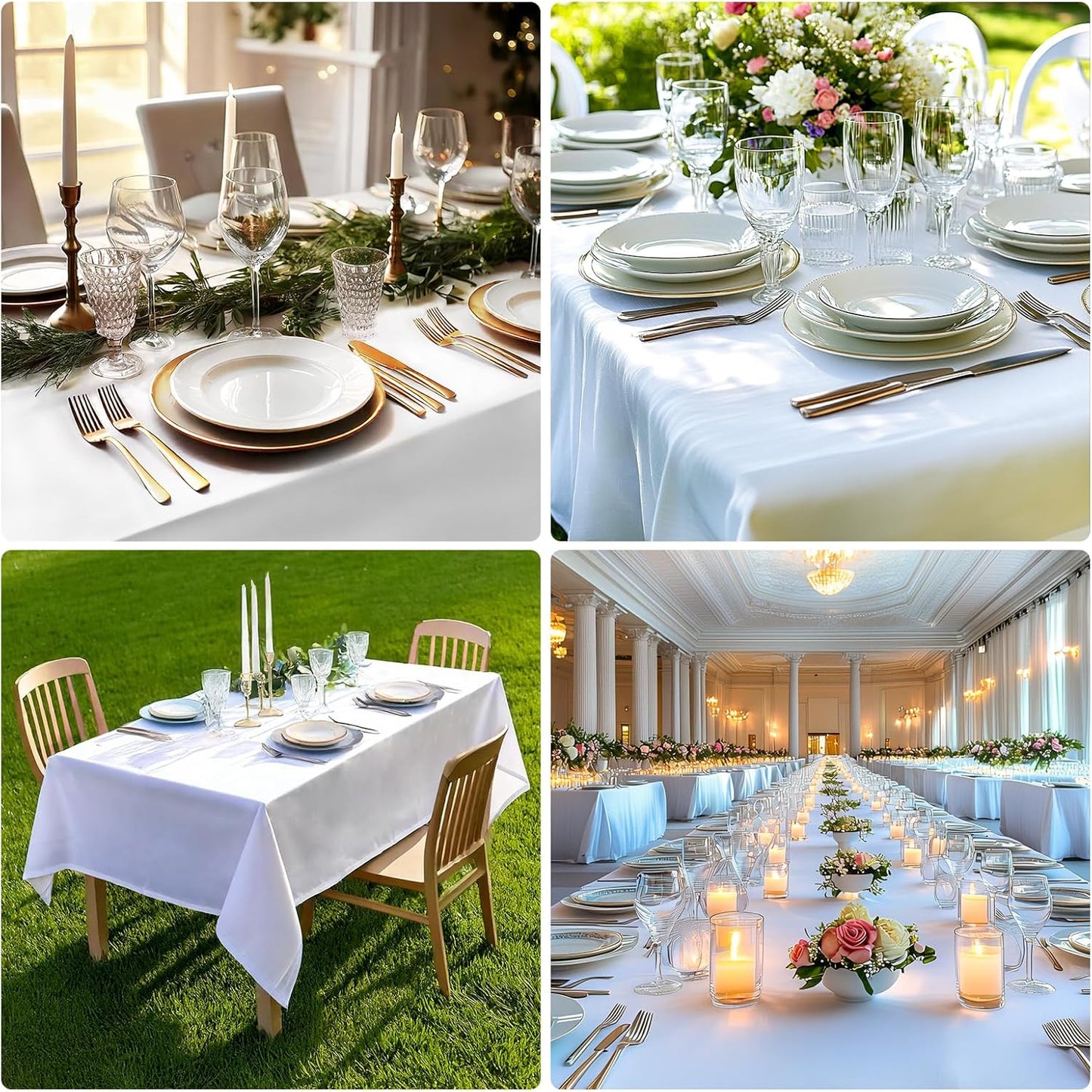 White Table Cloth for Rectangle Table - 60 X 84 Inch Tablecloths Rectangular Waterproof Washable Wrinkle Resistant for 6 FT Tables Wedding Cocktail Party