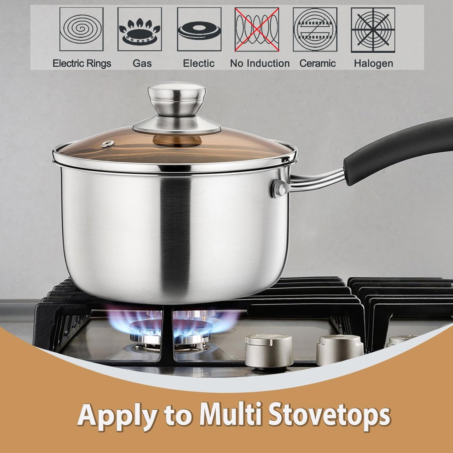 Saucepan and Stockpot Set, Stainless Steel Cooking Stock Pot with Lid, Good Cookware for Kitchen Cooking Boiling, Visible Lid & Heat-Proof Handle, Dishwasher Safe, 2QT & 4QT