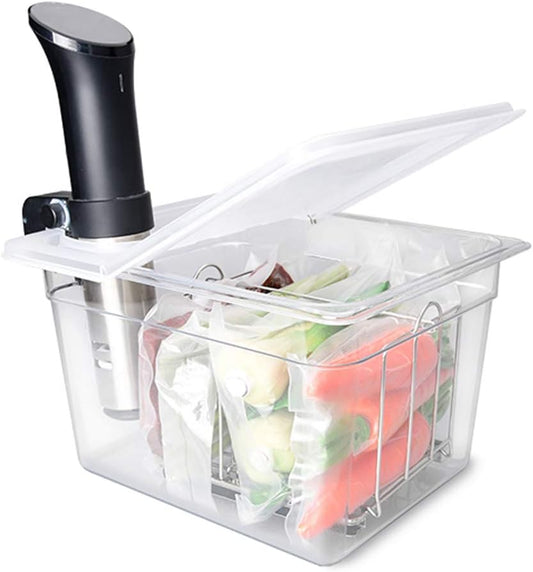 Sous Vide Container 12 Quarts with Universal Collapsible Hinged Lid, Compatible with Anova All Models, Breville Joule, Wancle, Instant Pot Cookers (Container with Plastic Lid and Rack)