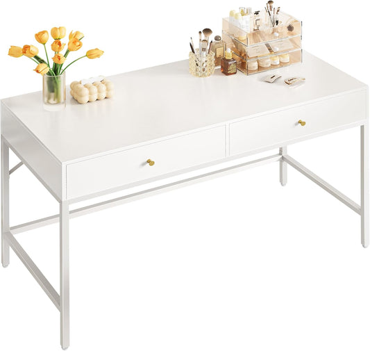 Modern 47-Inch Vanity Desk with Drawers - Versatile Computer and Makeup Dressing Table for Bedroom in White