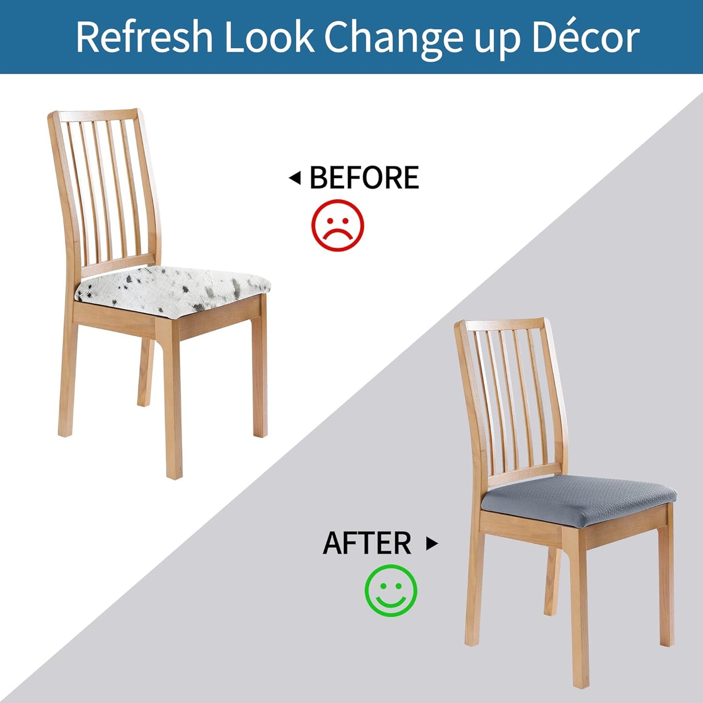 Seat Covers for Dining Room Chairs Set of 2, Stretch Jacquard Dining Chair Covers Removable Washable Slipcovers Protector, Grey