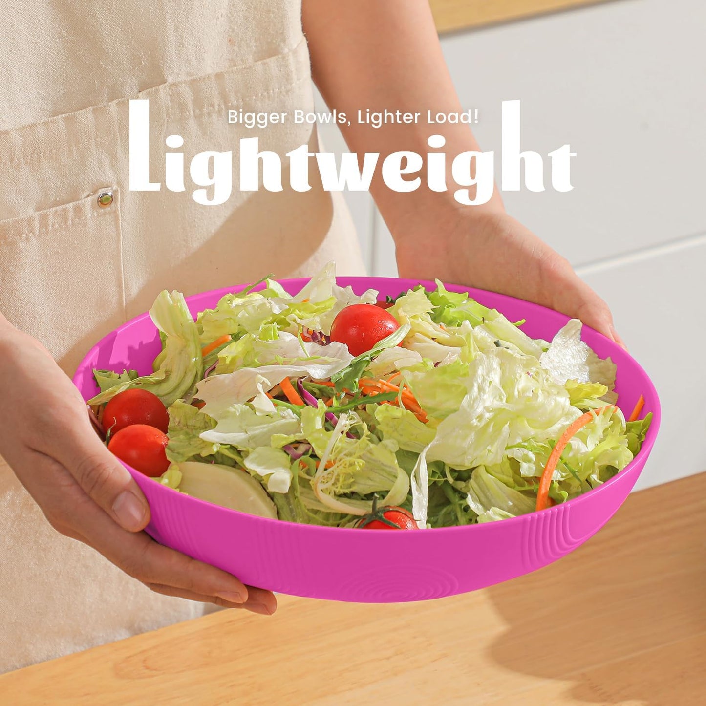 Wheat Straw Large Salad Bowls - 60 OZ Unbreakable Serving Bowls for Kitchen, Camping, and Parties - Microwave and Dishwasher Safe - Lightweight Pink Bowls for Fruits and Salads