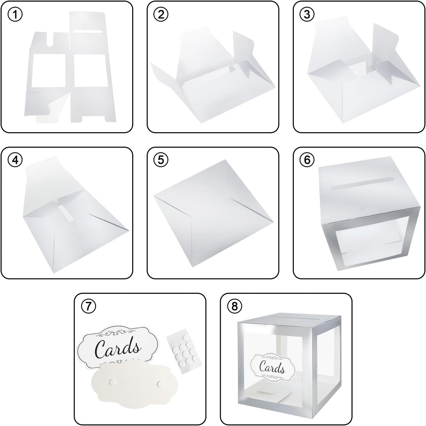 Wedding Card Box for Reception, Transparent with Silver Border Money Box for Wedding, Baby Showers, Wishing Well Party, Birthdays, Retirements, Open Houses, Anniversaries(Clear Silver)