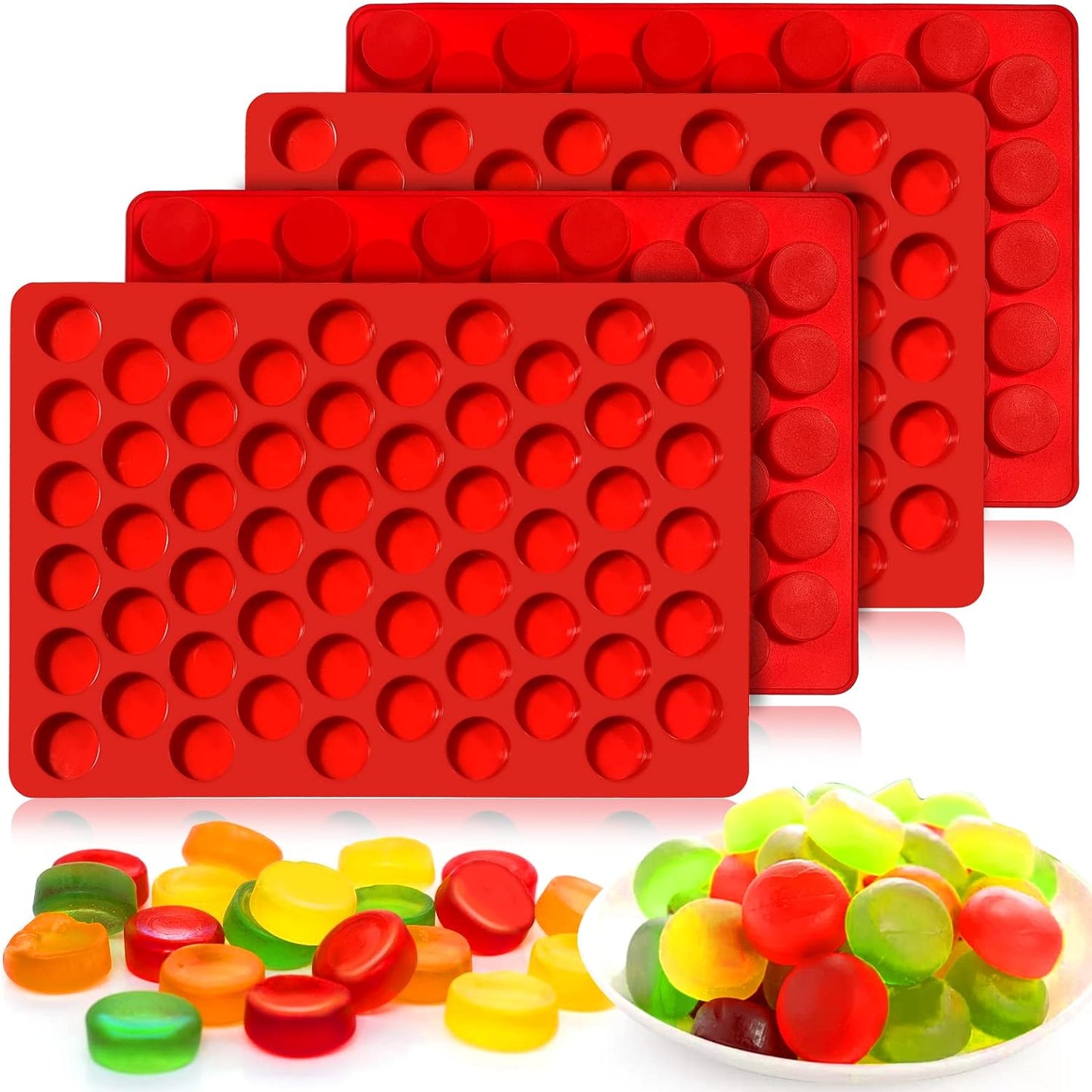 Gummy Molds Silicone for Keto Snacks, 4 Pcs 55-Cavity round Shape Mold for Apple Cider Vinegar Gummies Candy Making Supplies