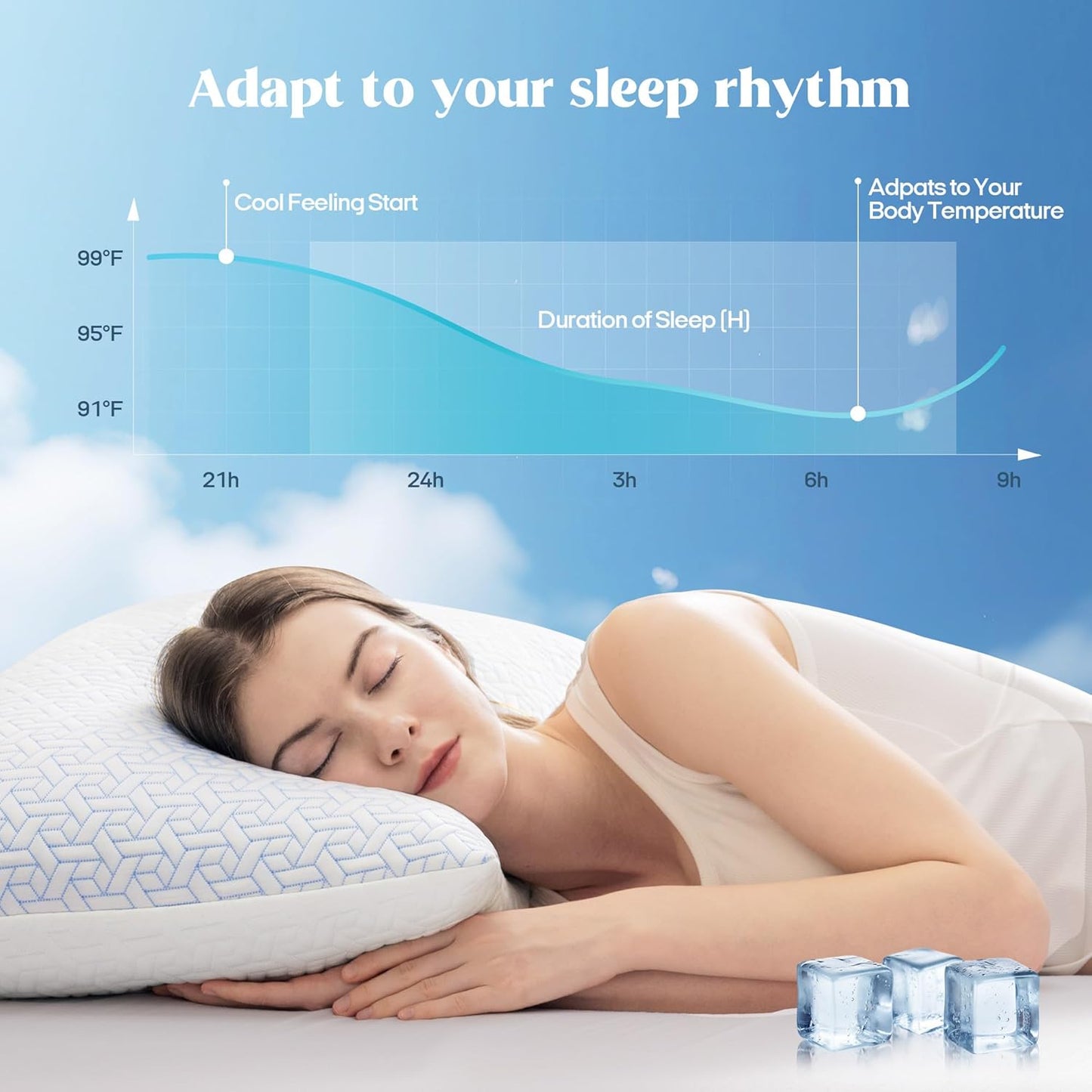 ® Queen Size Pillows Set of 2, Shredded Memory Foam Pillows, Cooling Queen Pillow 2 Pack, Adjustable Firm Bed Pillow for Sleeping, Side, Back and Stomach Sleepers