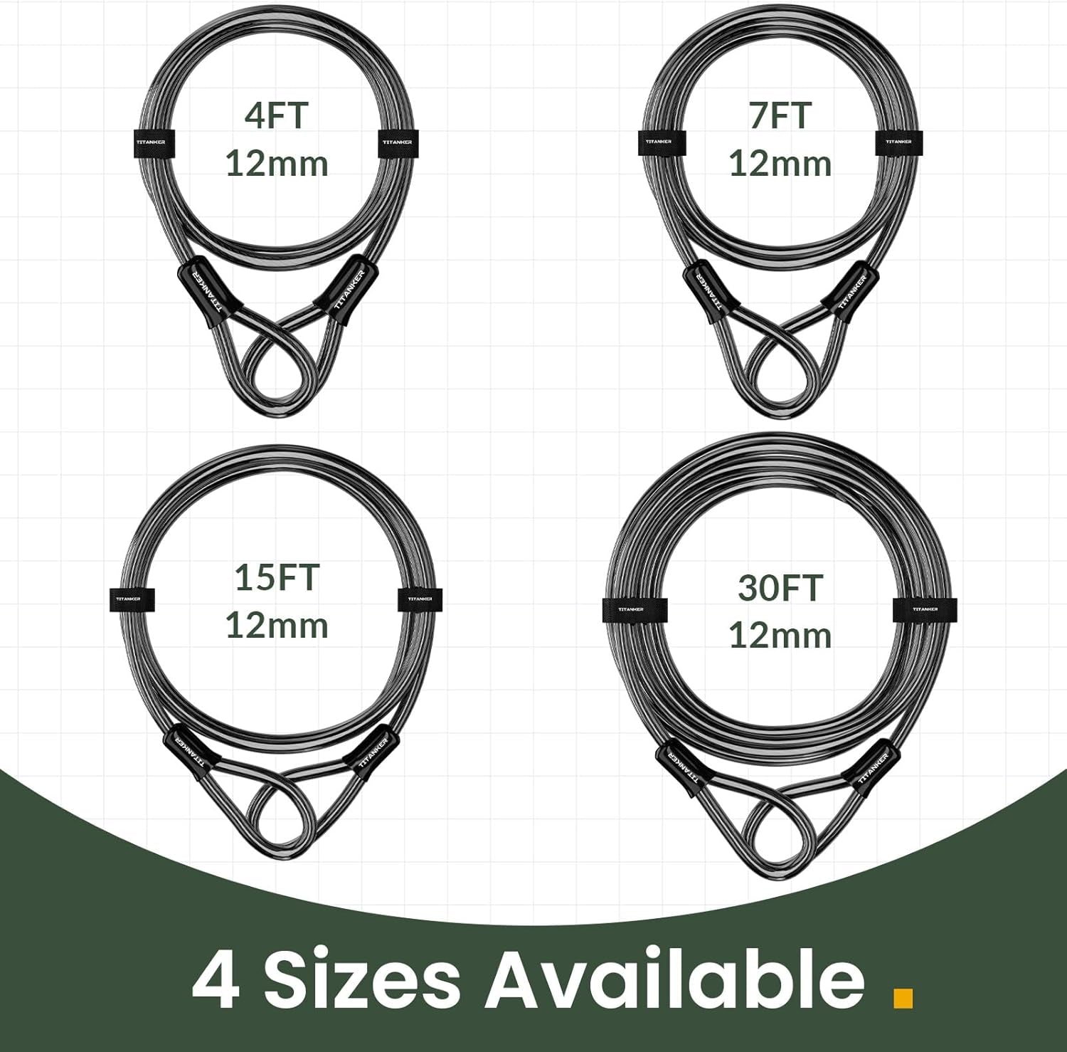 Bike Lock Cable,12Mm Thick Security Cable with Loops Heavy Duty Steel Cable Vinyl Coated Bike Cable Lock Security Chain (4Ft, 7Ft, 15Ft, 30Ft)