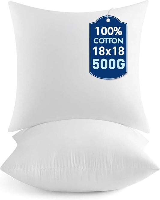 18X18 Pillow Inserts,Set of 2 100% Virgin Microfiber with Cotton Cover Throw Pillows for Couch Sofa and Bed