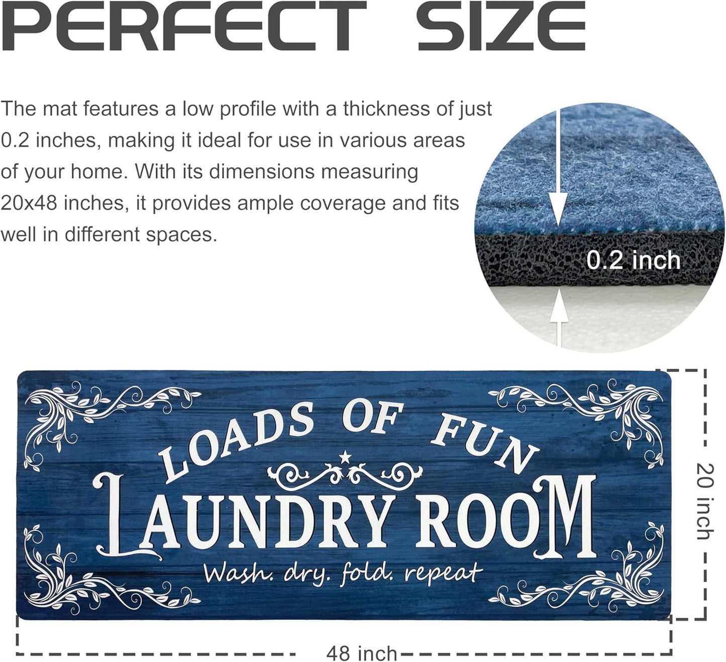 Laundry Room Rug Runner 20"X48" Non Slip Waterproof Laundry Mats for Laundry Room Decor Washable Floor Farmhouse Laundry Rug for Mudroom, Washroom, Bathroom, Navy Blue