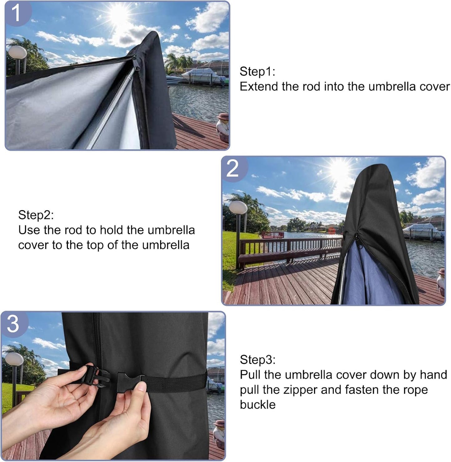 Patio Umbrella Cover, Waterproof Umbrella Covers for 7Ft to 9Ft Outdoor Umbrellas Market Parasol Covers with Push Rod, Black