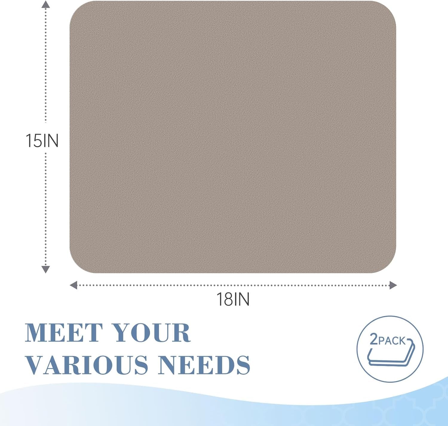 2-PACK Dish Drying Mat (15" X 18" Classic Khaki) Large Draining Mat Super Absorbent Dish Drying Mats for Kitchen Counter Rubber Backing Kitchen Drying Mat