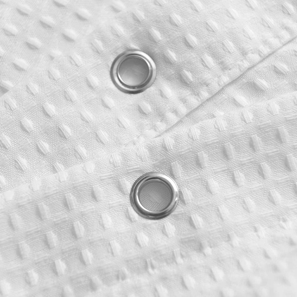 Waffle Weave Stall Fabric Shower Curtain 32 Inches Narrow Size, Hotel Luxury Spa, 230 GSM Heavy Duty, Water Repellent, White Spa Pique Pattern Decorative Bathroom Curtain, 32X72