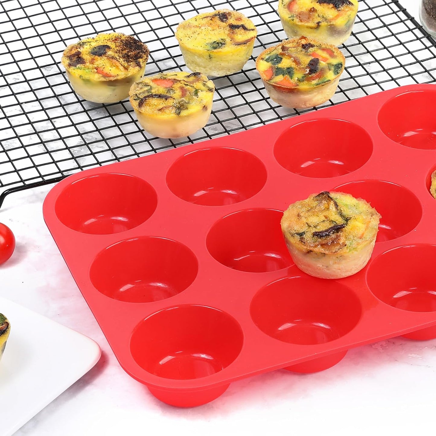 Silicone Muffin Pan, 12-Cup Cupcake Pan for Baking Muffin, Cake, Fat Bomb, 2-Pack Nonstick