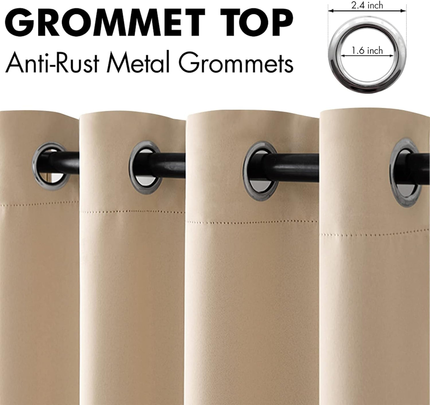 Room Darkening Curtains Thermal Insulated Drapes Solid Window Treatment Set Grommet Top Light Blocking Blackout Curtain for Living Room/Bedroom 2 Panels 42 X 63 Inch Beige