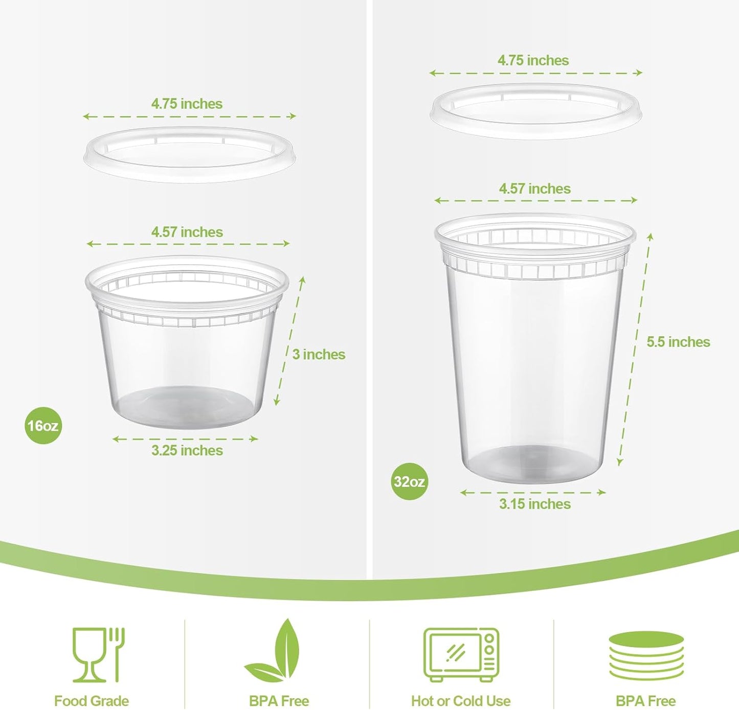 20 Sets Plastic Deli Food Containers with Lids 16Oz, 32Oz Variety Pack, Airtight Food Storage Containers, Freezer/Dishwasher/Microwave Safe, Soup Containers for Takeout Meal Prep Storage