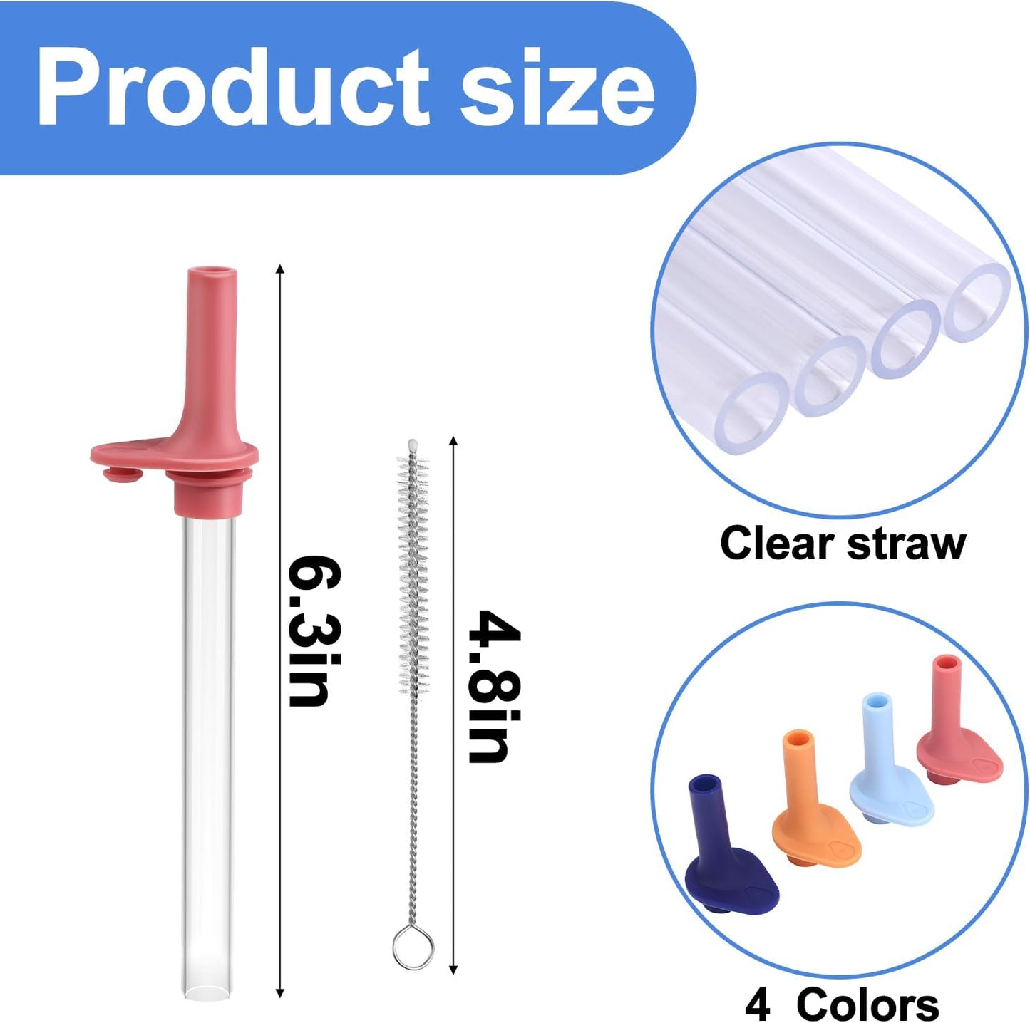 Straw Replacement Compatible with Zak Straw Cups,4Pcs 15 Oz Tumbler Water Bottle Reusable Silicone Straw Bpa-Free with Straw Cleaning Brush for Zak Designs Kelso 12 Oz Cups