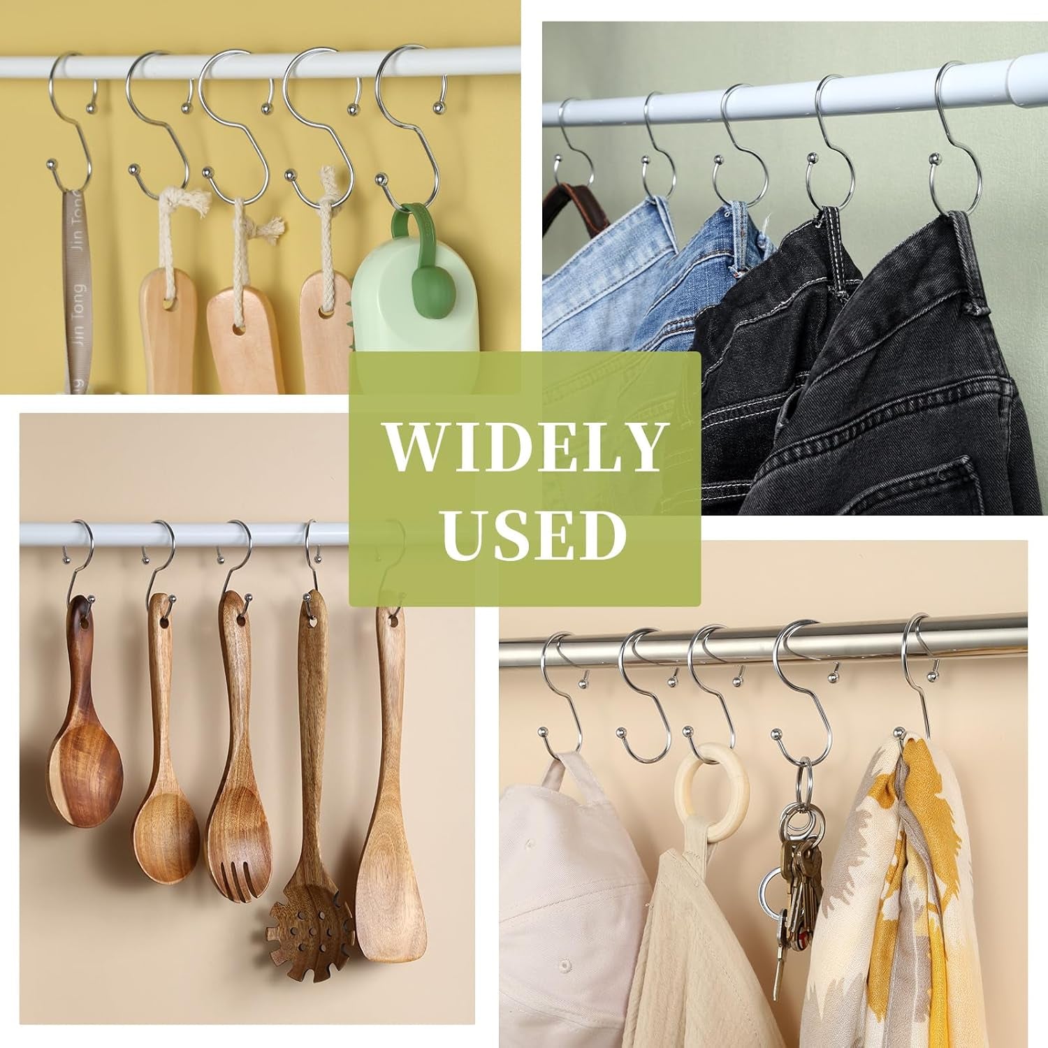 24 Pack Shower Curtain Hooks, Anti-Fall S-Shaped Shower Curtain Ring, Decorative Silver Shower Curtain Hooks Rings Rust Proof Shower Rings for Curtain, Shower Hooks for Shower Curtain, Chrome