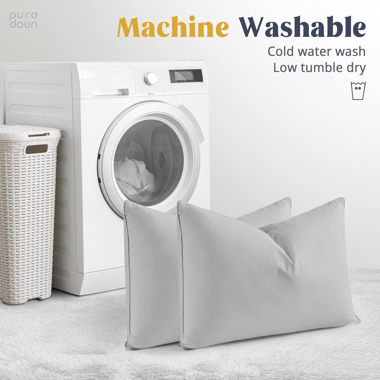 Goose Feathers down Pillows - Standard Size Bed Sleeping Hotel Collection Pillows Set of 2 with 100% Cotton Cover, Grey