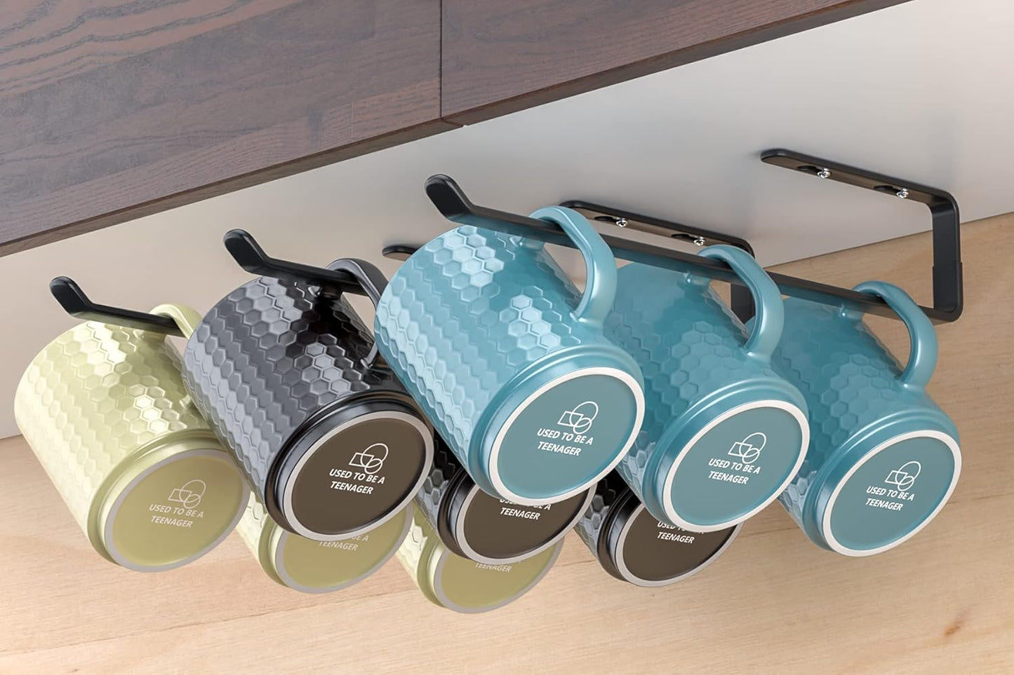 Coffee Mug Holder under Cabinet 3 Pack, Metal Sturdy Mug Rack under Shelf Organizer, Display Hanging Cup Storage Hooks for Bar Kitchen Utensils/Wine Glasses/Tea Cup, Black