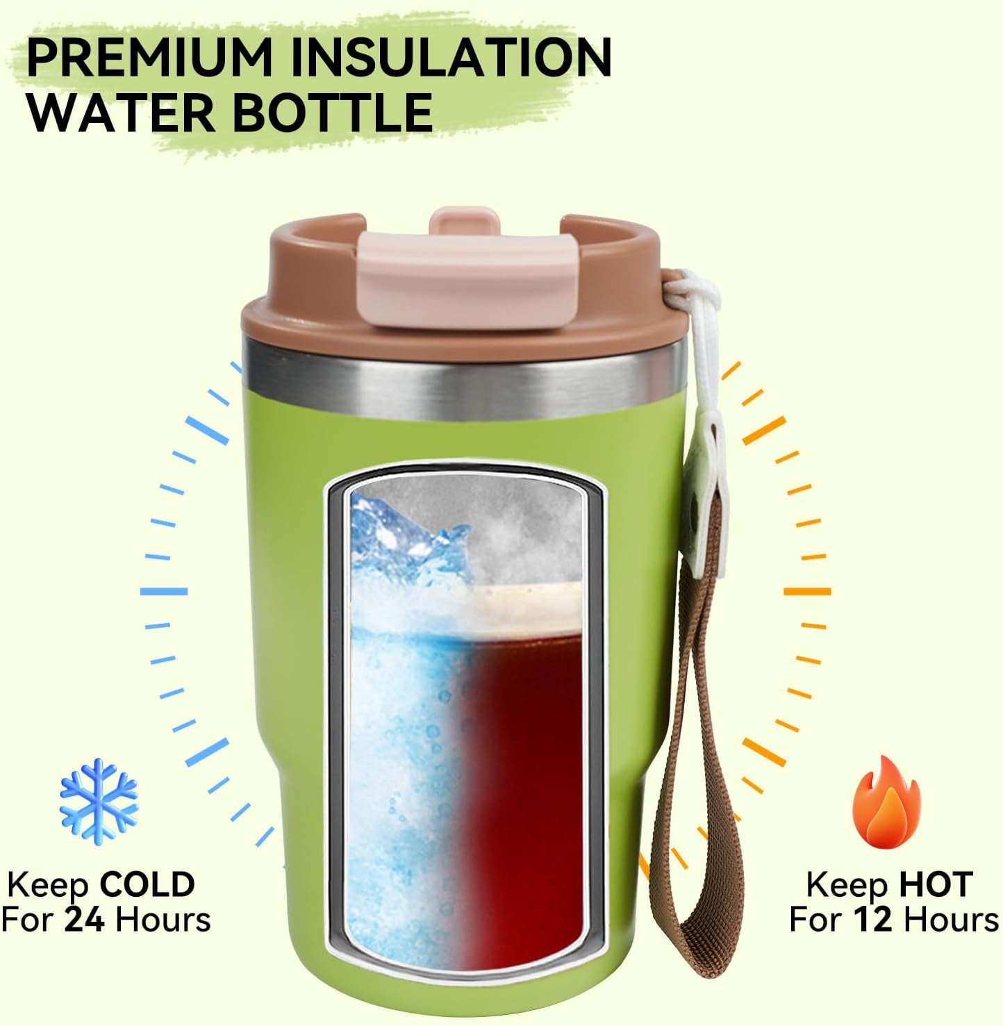 16Oz Coffee Tumbler, Stainless Steel Vacuum Travel Coffee Mug, Leak Proof Double Wall Coffee Mug with Lids for Home, Office, Outdoors, Light Green
