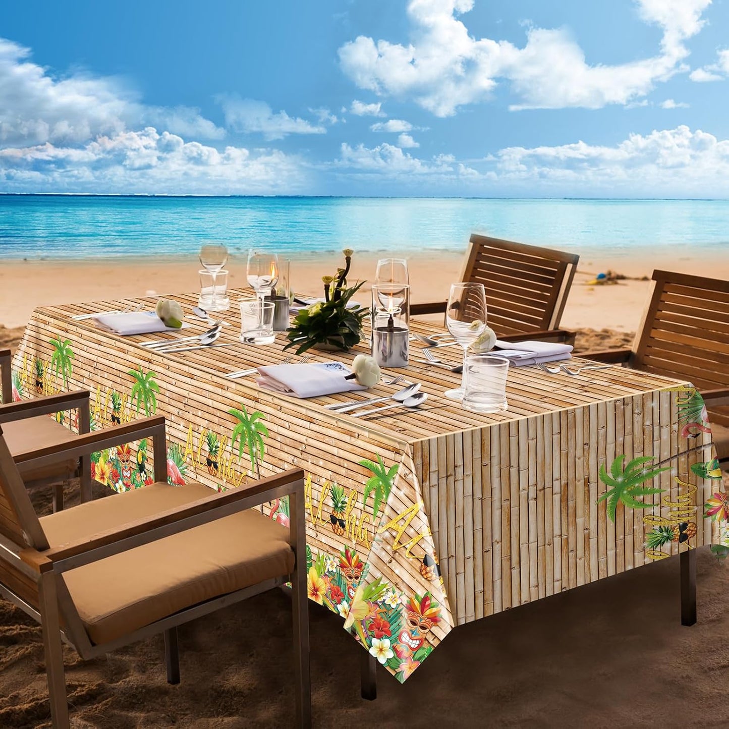 3Pcs Hawaiian Luau Tablecloth Tiki Party Tablecloths Tropical Table Cloth Plastic Disposable Rectangle Table Covers for Tiki Bar Tropical Summer Beach Pool Birthday Party Decorations ,108X 54 Inch