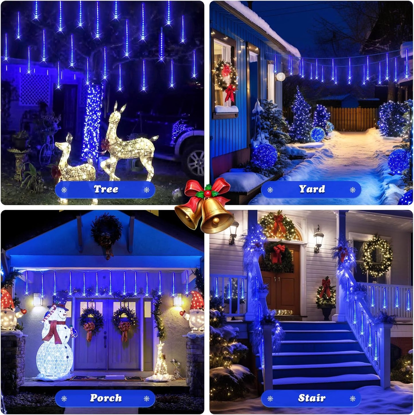 Solar Christmas Lights Outdoor, 8 Tube 144 Leds Solar Meteor Shower Lights Outdoor, Hanging Christmas Light for Gazebo Tree Icicle Garden Yard Party Patio Xmas Decor (Blue)
