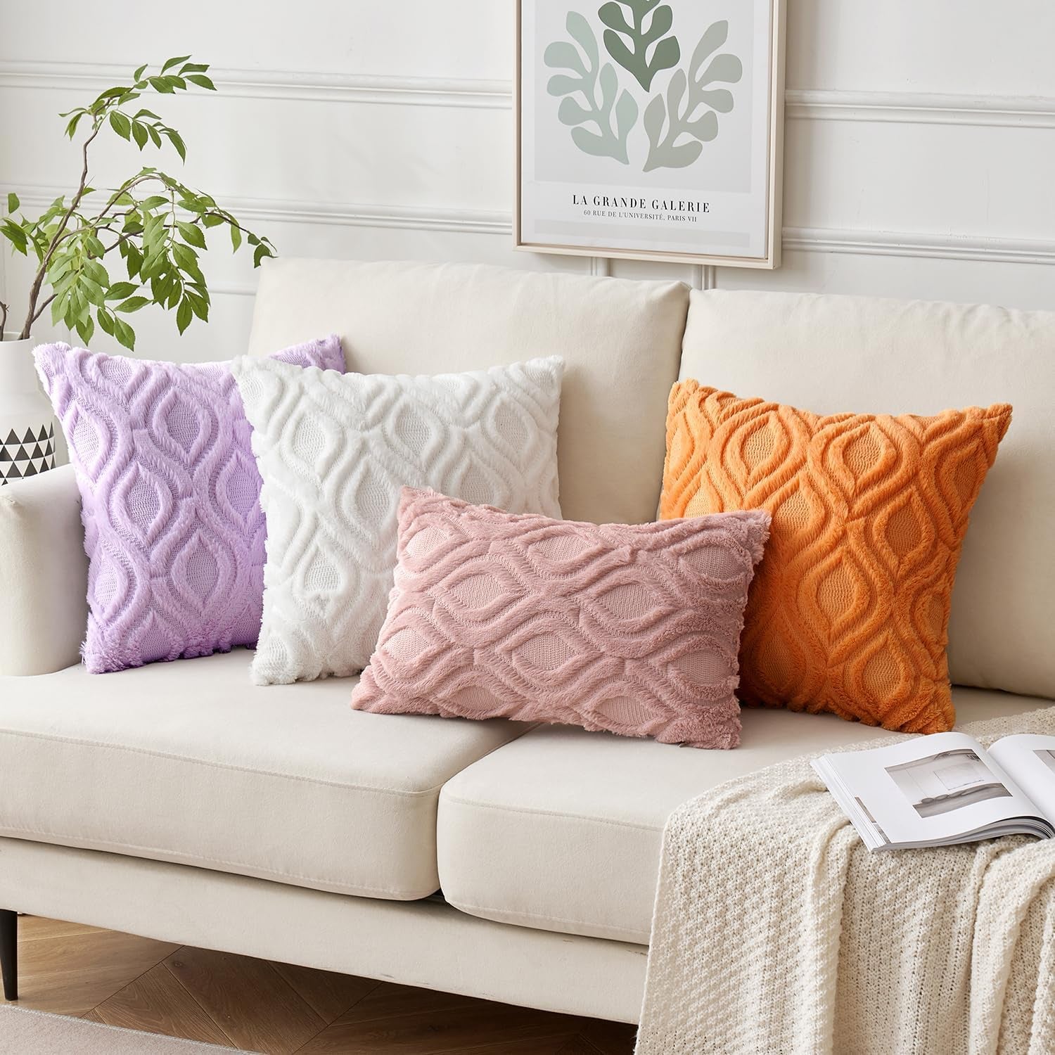 Bright Orange Fall Throw Pillow Covers, 18x18 Inch Soft Plush Faux Wool Set of 2, Decorative Farmhouse Boho Cushions for Sofa and Living Room Home Decor