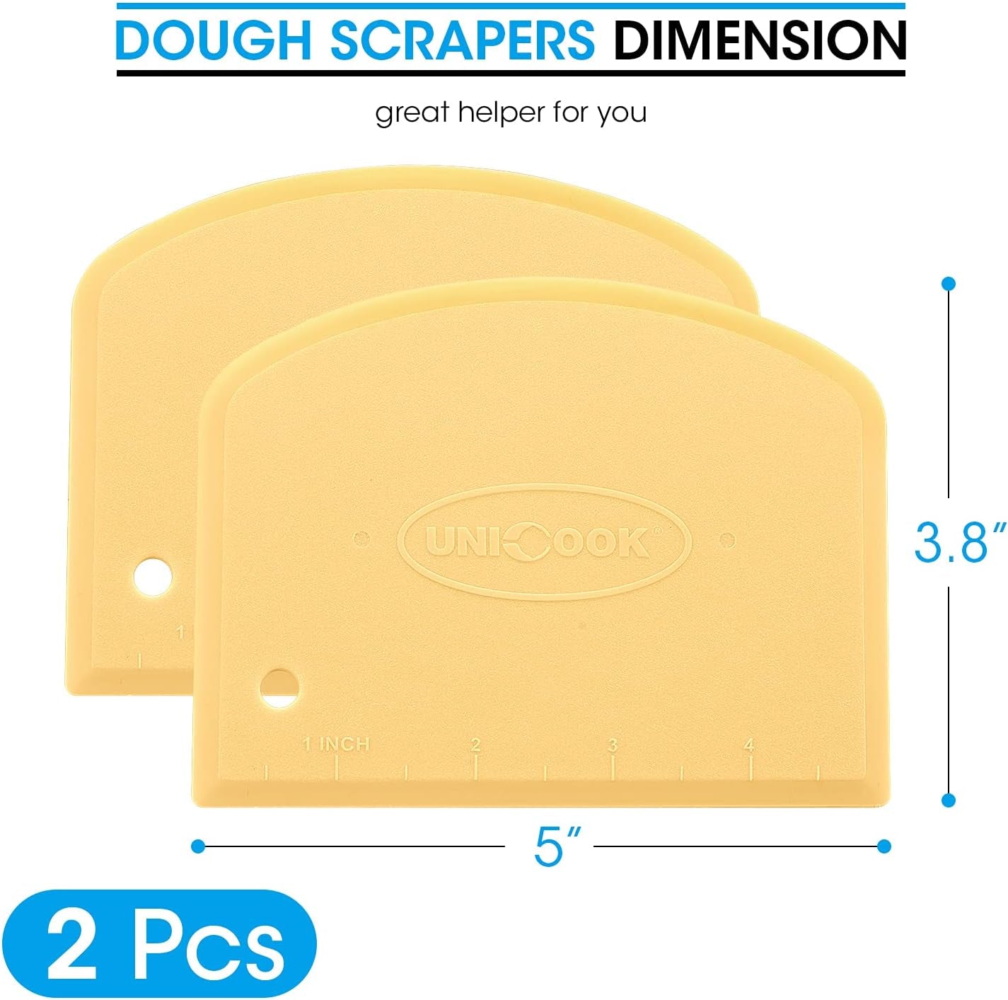 Dough Scraper, Flexible Bowl Scraper, Pastry Cutter with Measuring Scale, Nonslip Pizza Chopper, Multipurpose Baking Tool for Pizza/Dough/Cake, Easy to Clean, 2 Pack