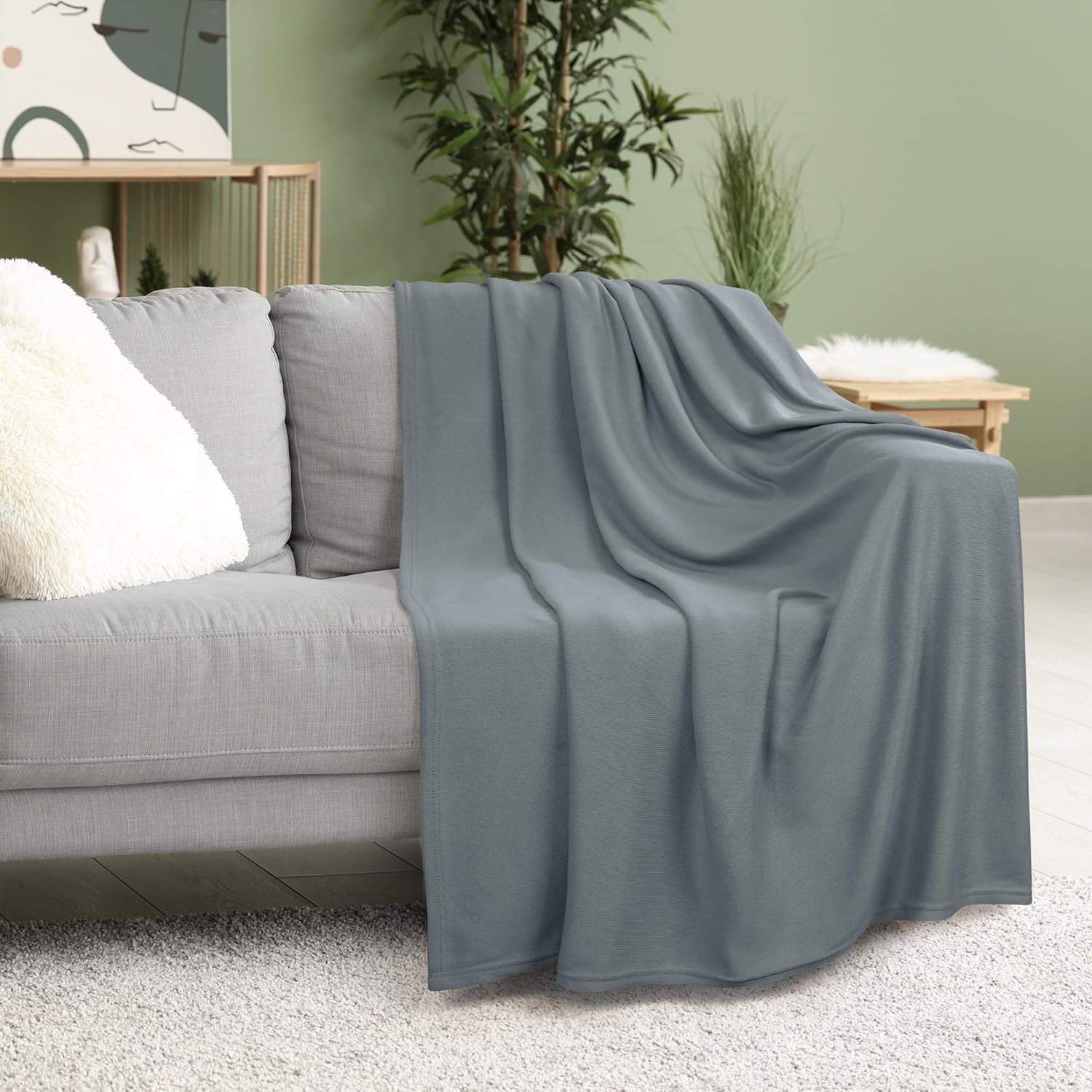 Knit Blanket Queen Size (90X90 Inches, Grey) Soft Lightweight Jersey Breathable Sweatshirt Blanket for Bed,Couch & Sofa