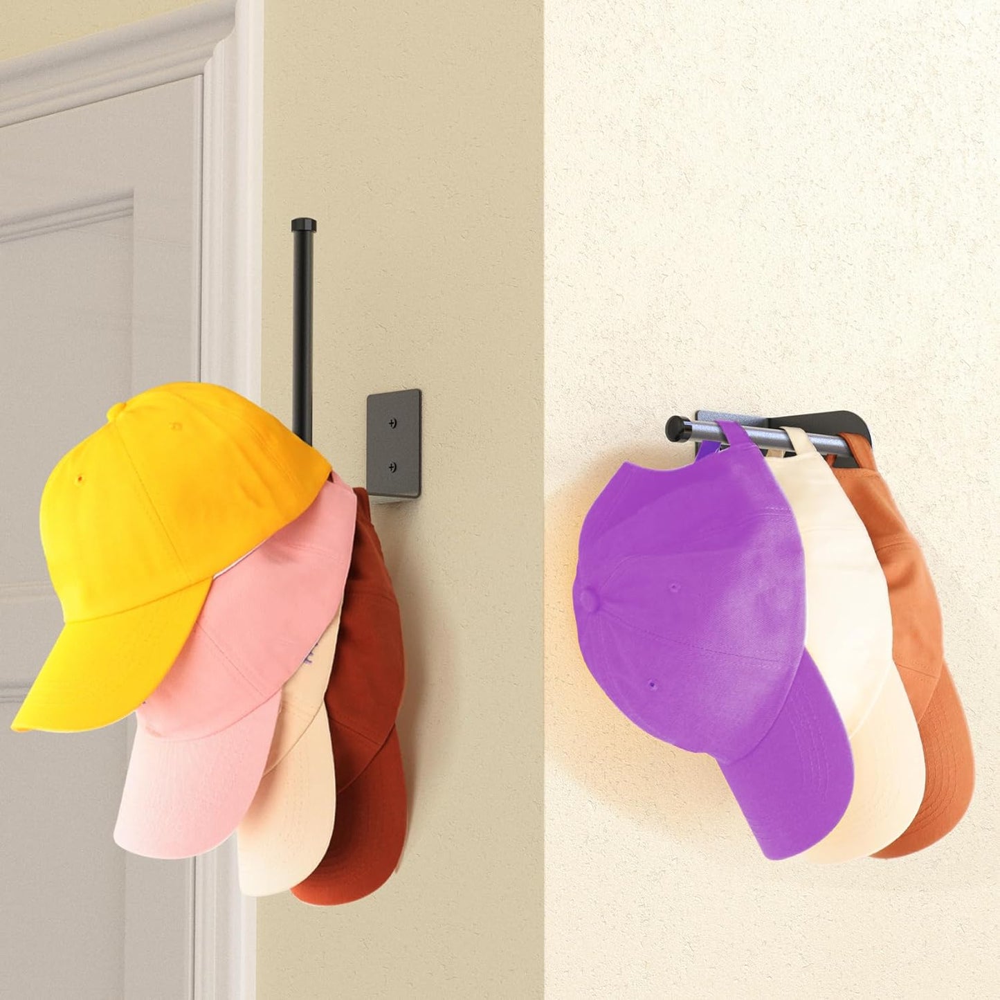 Bundle of  2 Pack Stainless Steel Hat Rack & 2 Pack Longer Metal Hat Rack
