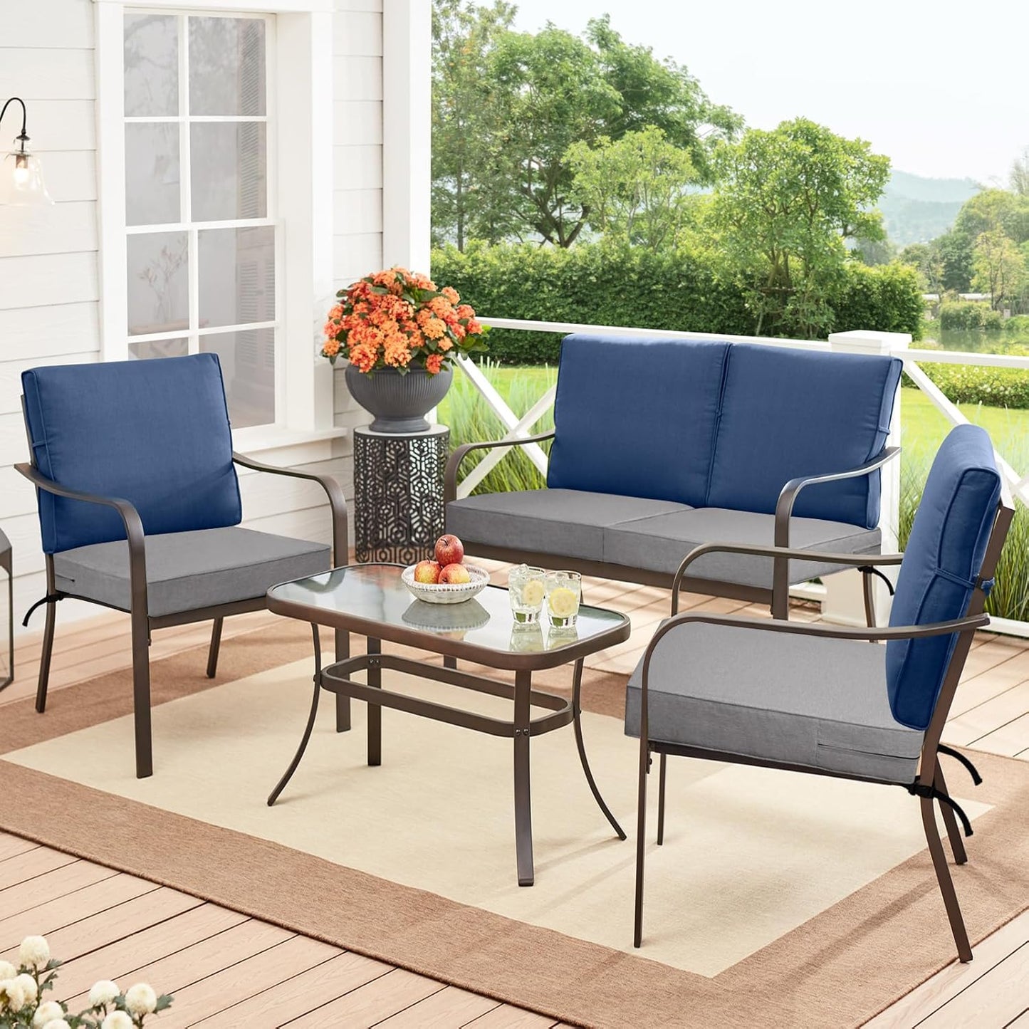 Patio Cushion Covers 27X25X5 Inch 4 Pack, Linen Look Outdoor Water Resistant Chair Seat Cushion Slipcover with Zipper for Outdoor Furniture, Covers Only! Grey