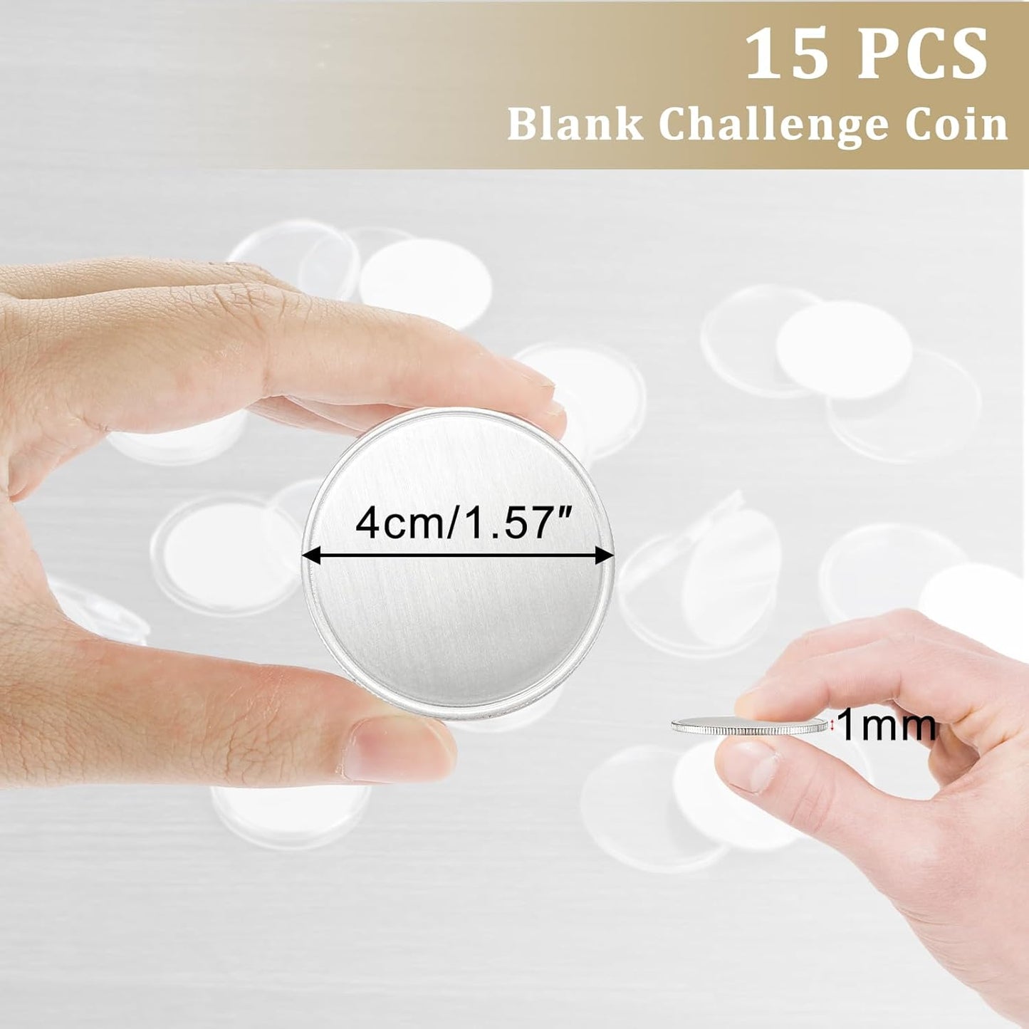 15-Piece Set of 1.57-Inch Blank Challenge Coins for Laser Engraving, Includes Acrylic Protection Box for Custom DIY Crafts and Commemorative Collections, Silver