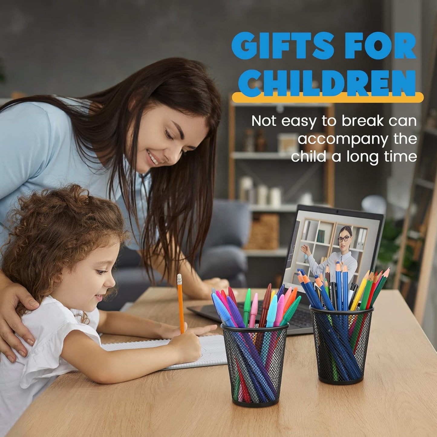 Desk Pen Organizer Set, 4-Pack Mesh Metal Pencil Holders