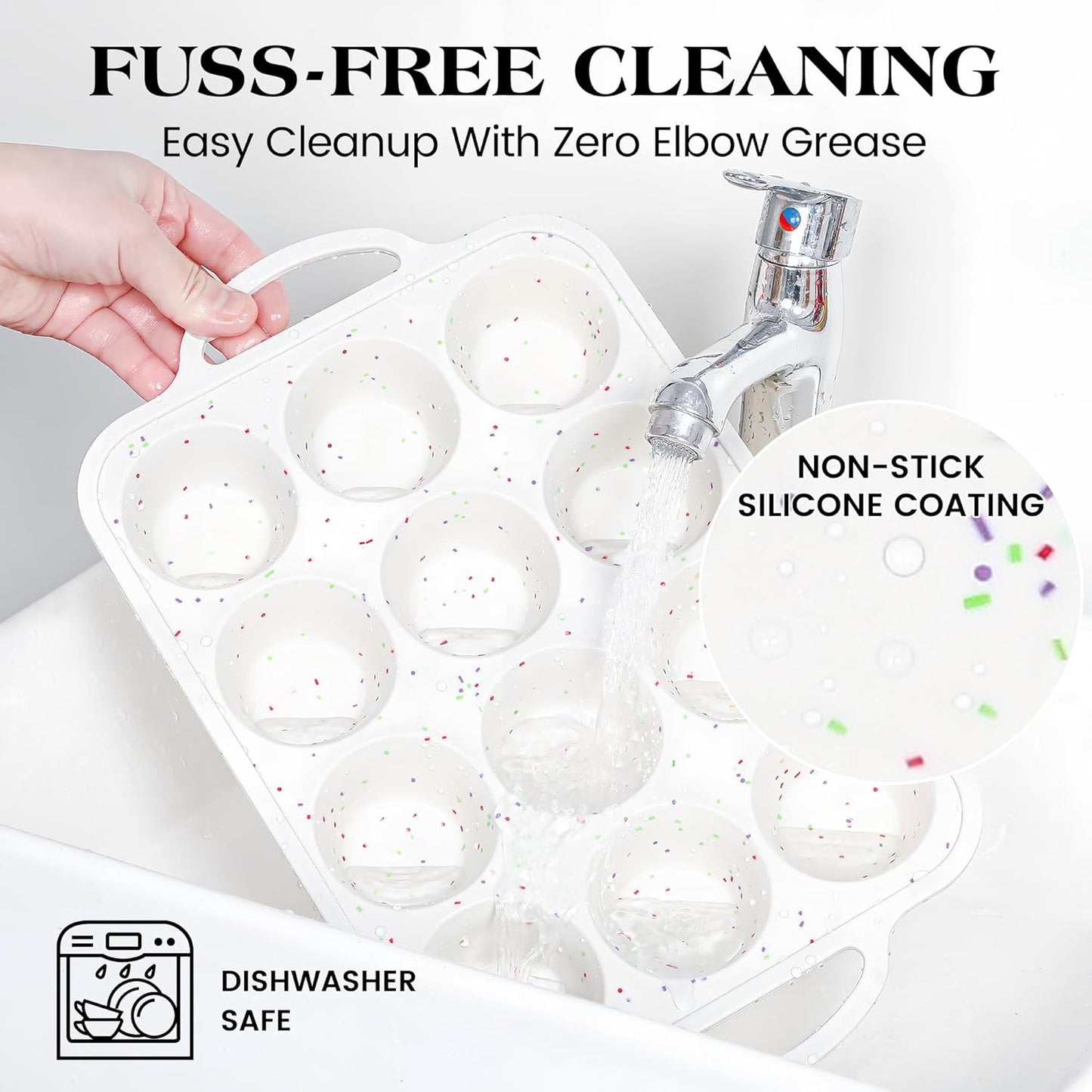 Professional Silicone Cupcake Pan Set - 12-Cup and 24-Cup Nonstick Muffin Molds with Metal Reinforced Frame, BPA Free (2 Pieces, Cream)