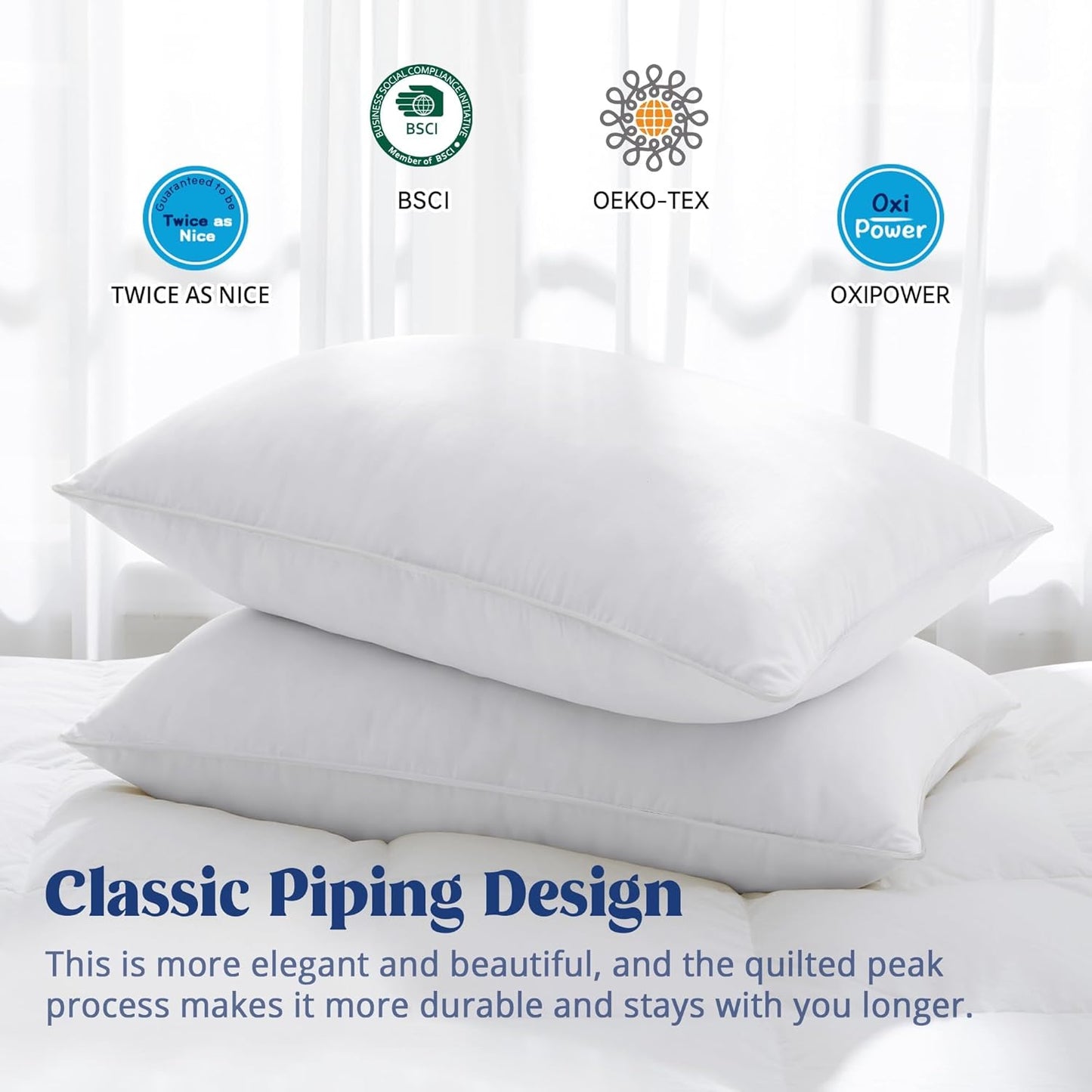 ® Goose Feather down Pillows King Size Set of 2, Soft Fluffy Luxury Hotel Collection Bed Pillow for Back, Stomach or Side Sleeper.
