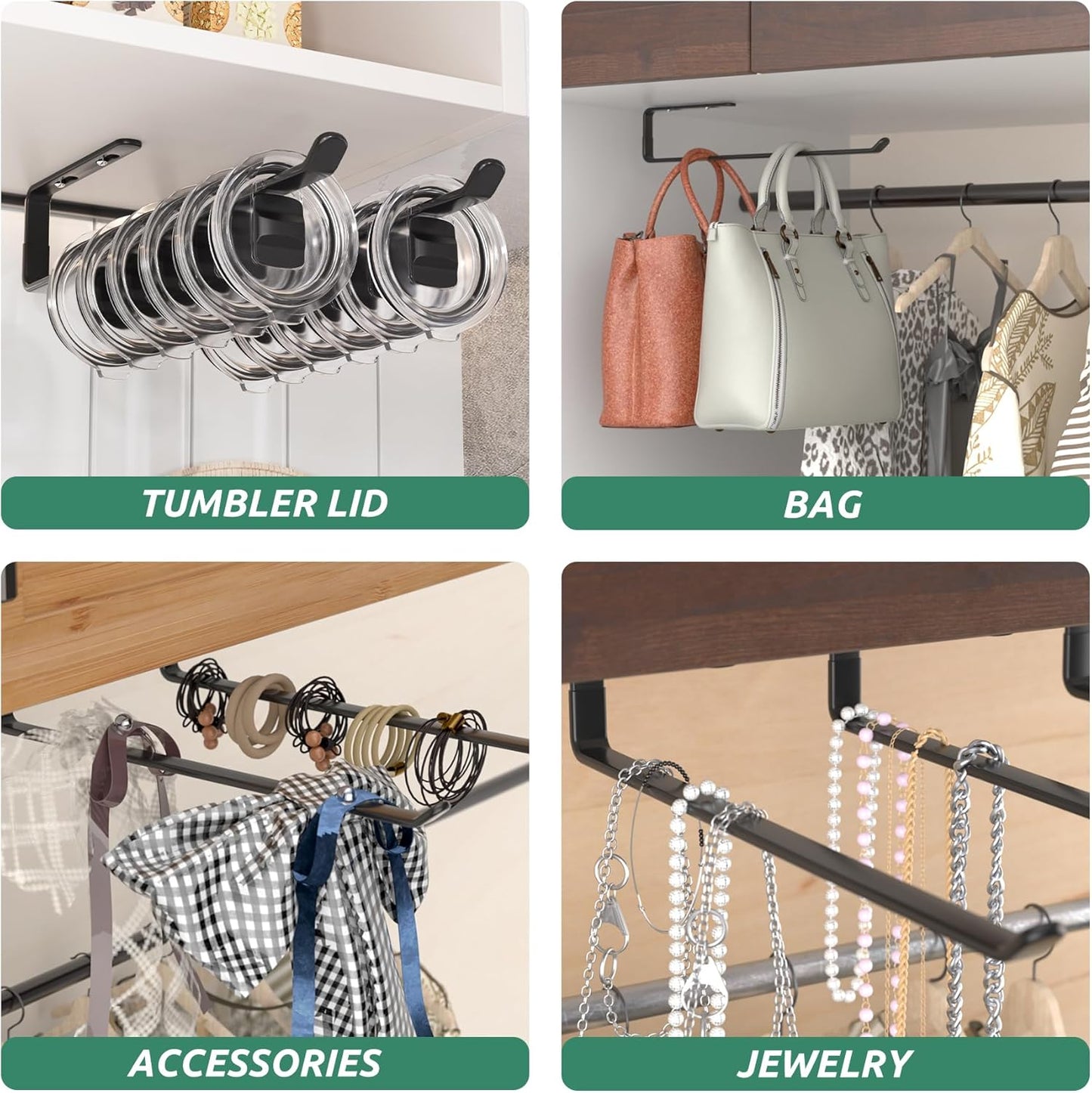 Coffee Mug Holder under Cabinet 3 Pack, Metal Sturdy Mug Rack under Shelf Organizer, Display Hanging Cup Storage Hooks for Bar Kitchen Utensils/Wine Glasses/Tea Cup, Black