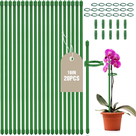20 Pack Plant Stakes for Indoor Plants, 16 Inch Garden Stakes, Adjustable Plant Support Sticks for Tall Plants as Tomatoes Beans Orchid Vegetable