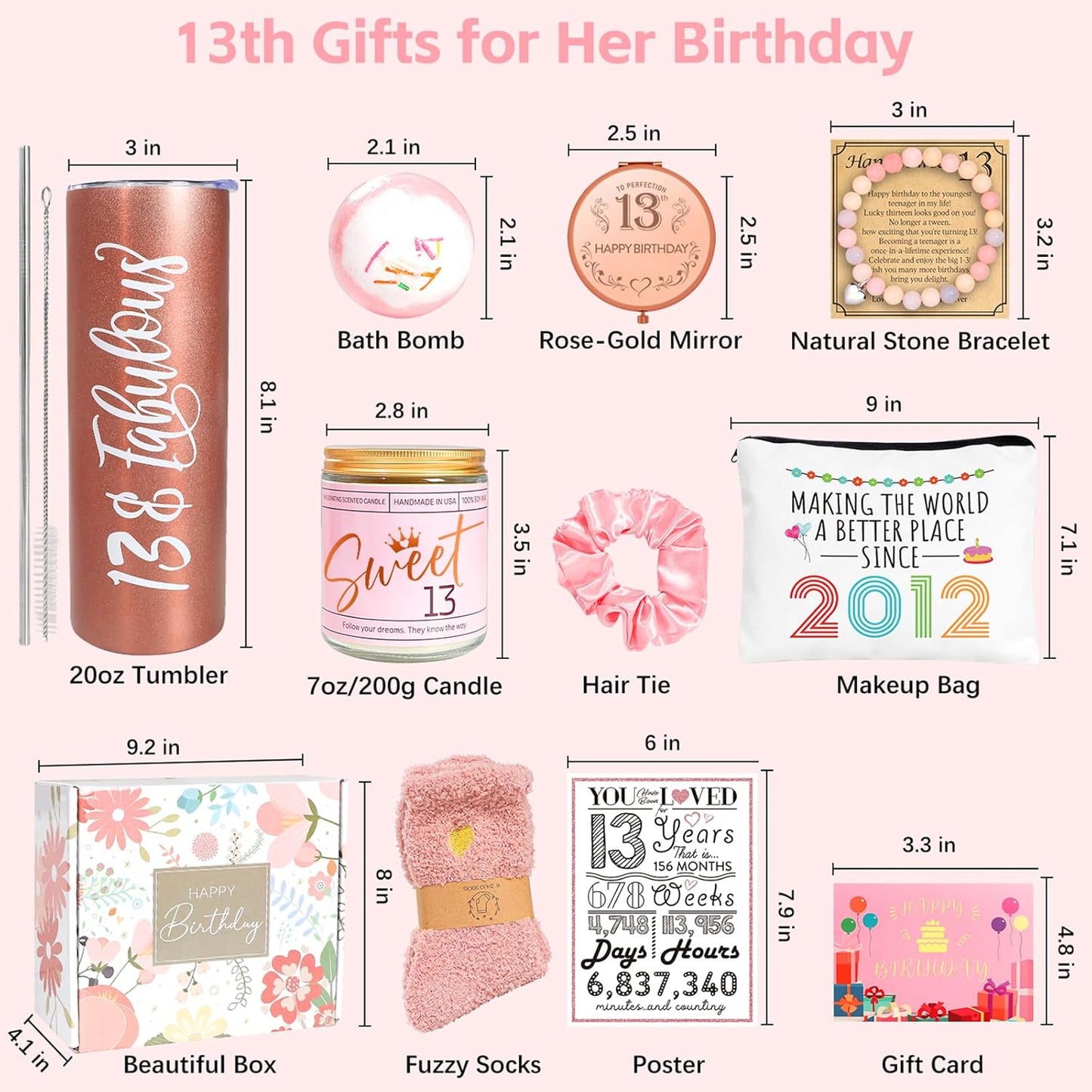 13Th Birthday Gifts for Girls, 13 Year Old Girl Born in 2012 Gifts 10 Pieces Unique 13Th Birthday Gift for Daughter, Niece, Granddaughter, Official Teenager 13 Year Old Bday Gift for Her, Teen Girl
