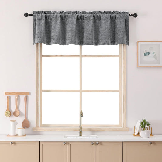 Charcoal Grey Chenille Valance for Windows, Light Filtering Soft Durable Small Window Curtain for Living Room, Rod Pocket Short Valance for Kitchen Bathroom Basement, 60Wx14L Inch, 1 Piece