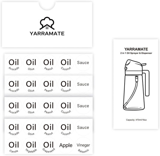 20 Labels for Oil Dispenser & Installation Guide, Stickers for Olive Oil, Sauce, and More