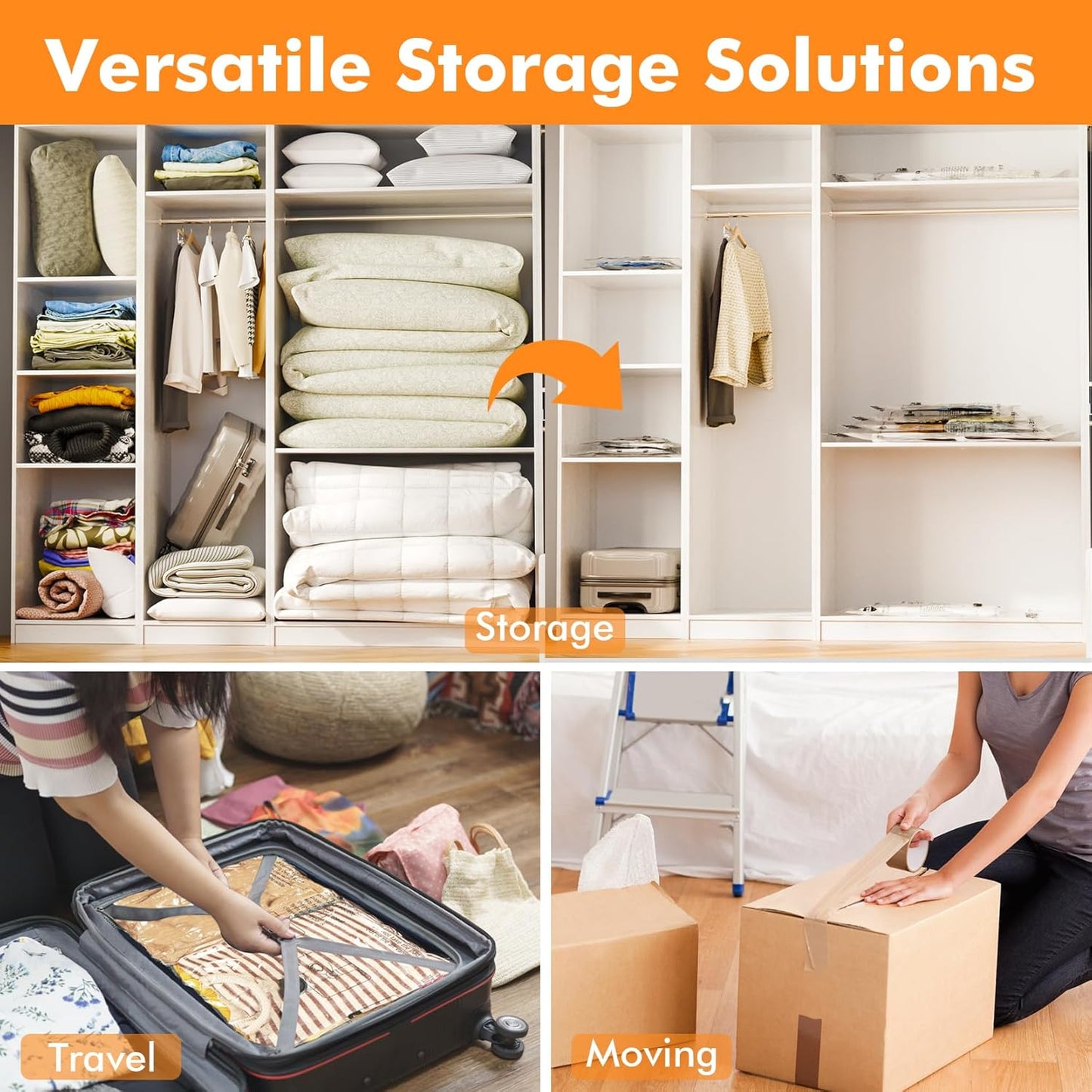 10 Medium Vacuum Storage Bags, Space Saver Sealer Compression Bags for Blankets, Comforters, Pillows, Clothes Storage