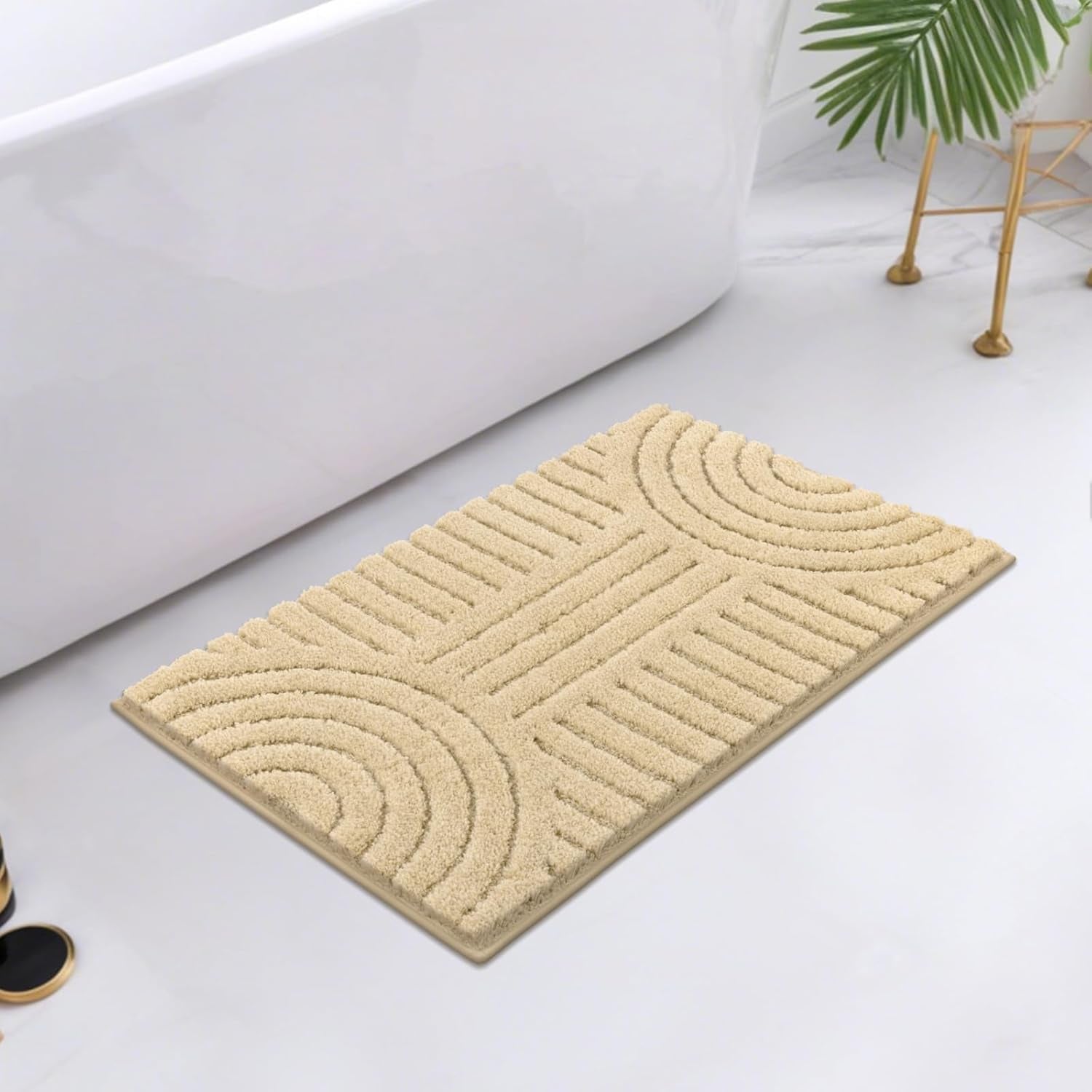 Boho Small Bathroom Rugs 24"X16" Extra Soft Absorbent Microfiber Bath Mats Home Decor Non Slip Bath Rugs Machine Washable Shaggy Carpet for Bath Room Floor Shower Bathtub, Beige 1'4" X 2'