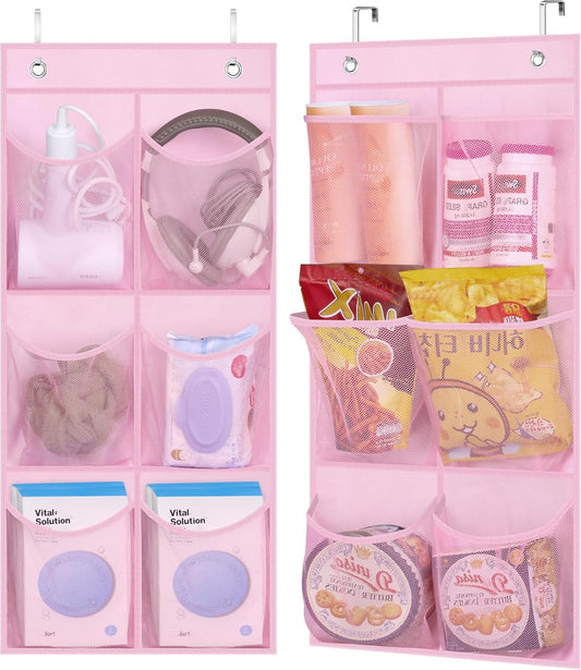 2 Packs Narrow Kids over the Door/Wall Shoe Organizer Small Baby Hanging Shoe Rack for Closet with Clear Mesh Pocket Shoe Storage for Toddler Girl Bedroom, Bathroom, RV, Pantry, Camping (Pink)