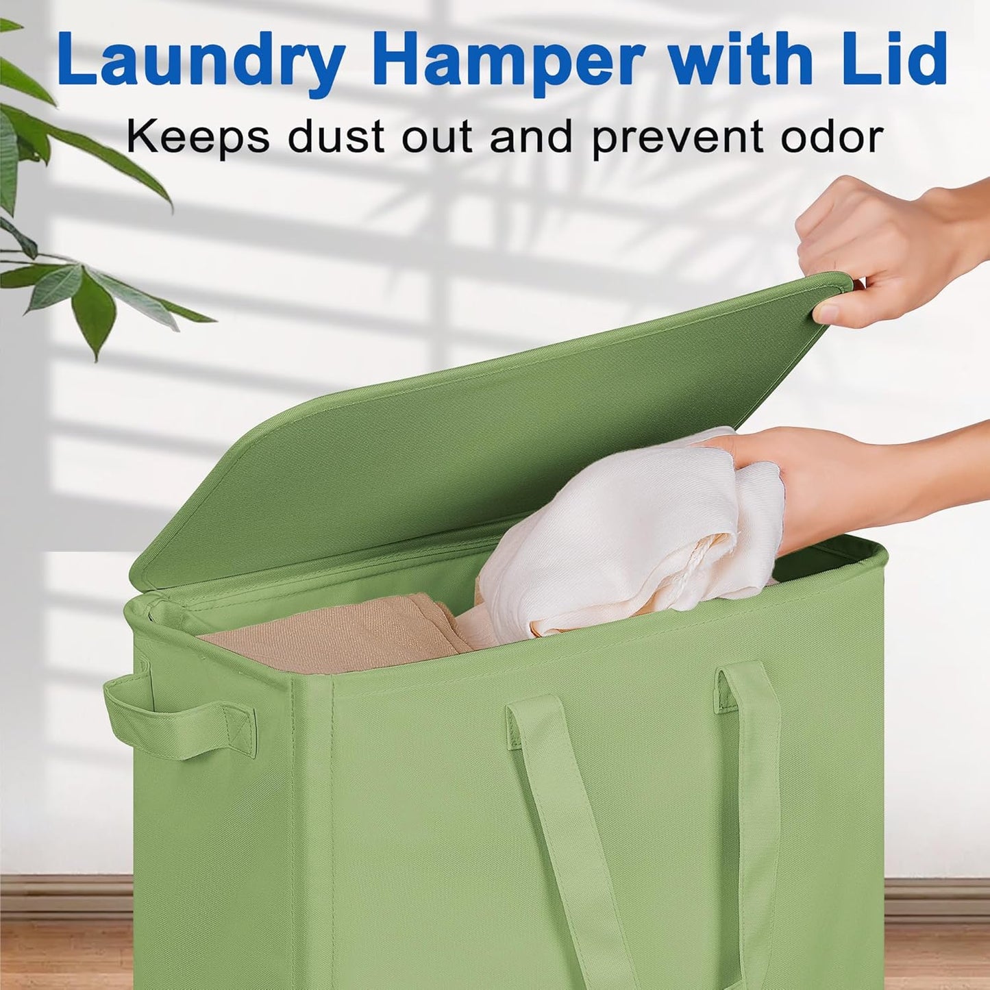 Slim Laundry Hamper with Lid and Wheels, Small Rolling Laundry Basket with Handle for Small Spaces, Tall Dirty Clothes Hampers for Dorm, Bathroom and Bedroom, 75L Sage Green