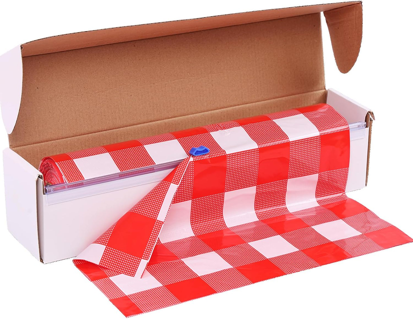 Red Gingham Plastic Tablecloth Roll 54 Inch X 120Ft Red Checkered Disposable Plastic Table Cover Rolls with Easy Slide Self Cutter Box- Cut to Any Size Disposable Tablecloth for Picnic Party