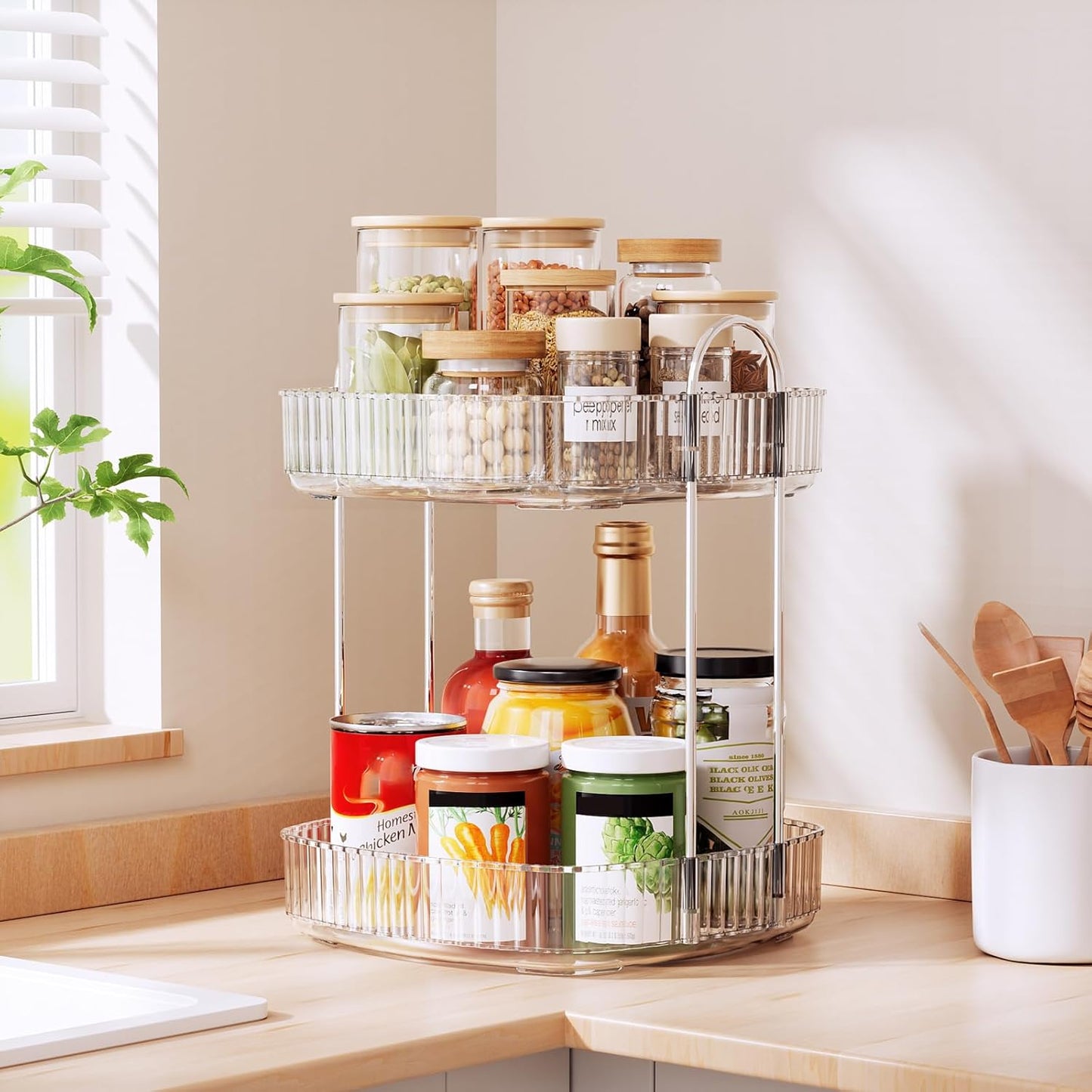 Rotating Bathroom Countertop Organizer, Large Capacity 2-Tier Multi-Function Storage for Cosmetics, Skincare, and Perfume. Makeup Organizer Countertop Ideal for Dresser, Bathroom,Vanity, Clear
