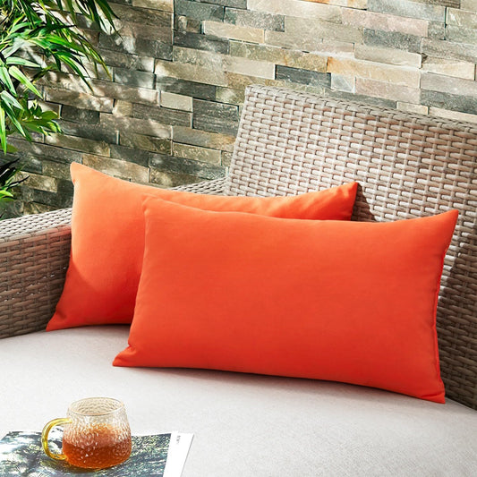 ® Outdoor Water Resistant Throw Pillows, Feathers and down Filled Decorative Pillows for Couch Cushion Garden Bench 12 X 20 Inch, Set of 2, Orange