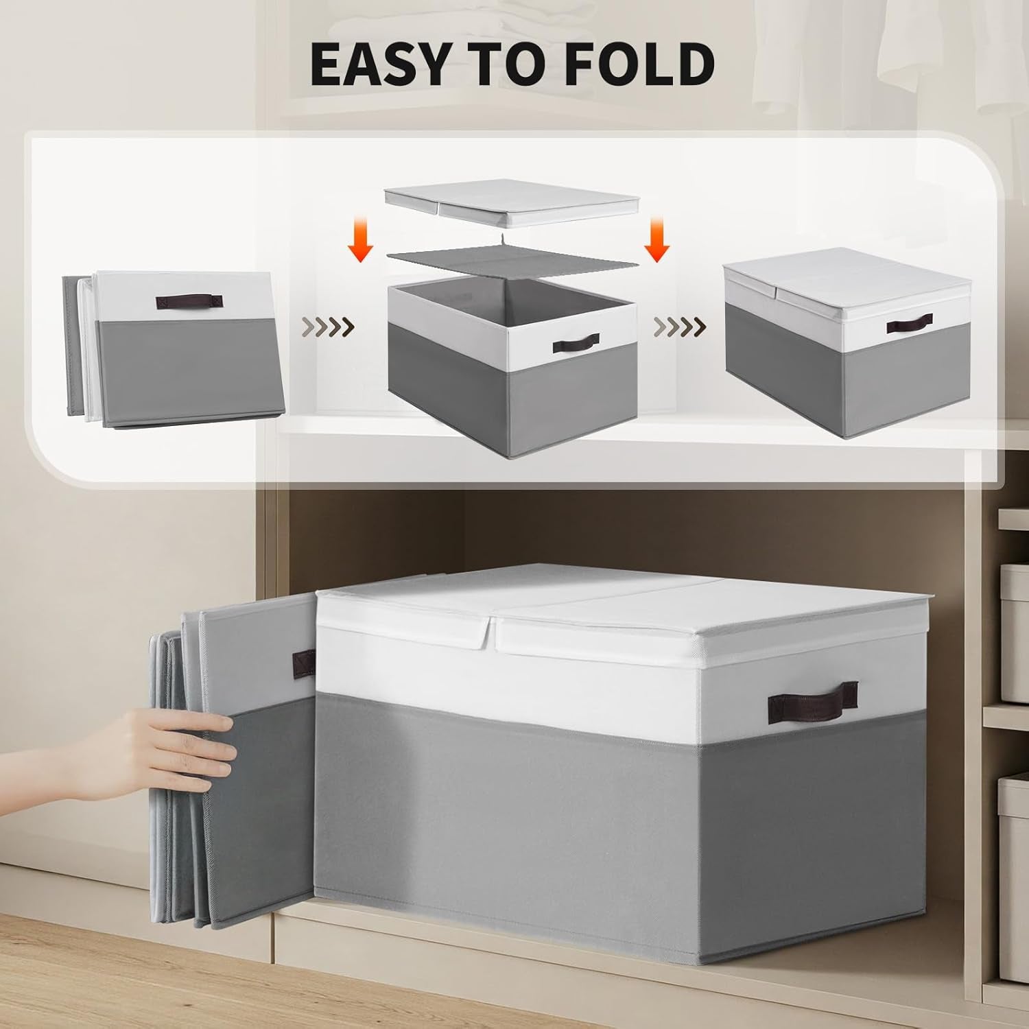 2 Pack EXTRA LARGE Blanket Storage Baskets with Lids, 22”X16”X12” Closet Organizers Bins for Clothes Towel/ Storage Box with Lid Handles/ Stackable Decorative Fabric Bins for Living Room, Nursery
