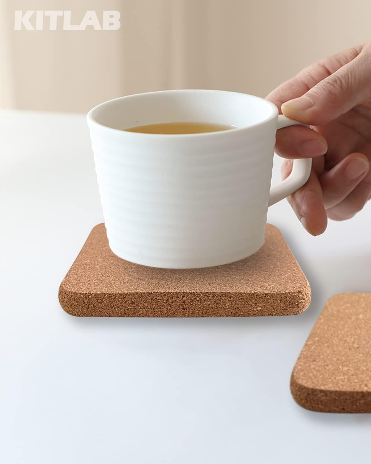 Cork Coasters for Drinks, 8 Pcs Square Extra Thick Absorbent Cork Coaster Sets, round Edge Drink Coaster, Cup Coasters for Kinds of Cups, Housewarming Gifts, Home Decor, 4 X 4 Inches